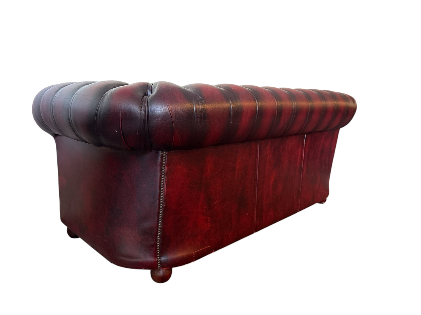 Chesterfield 3-sits soffa i oxblood läder