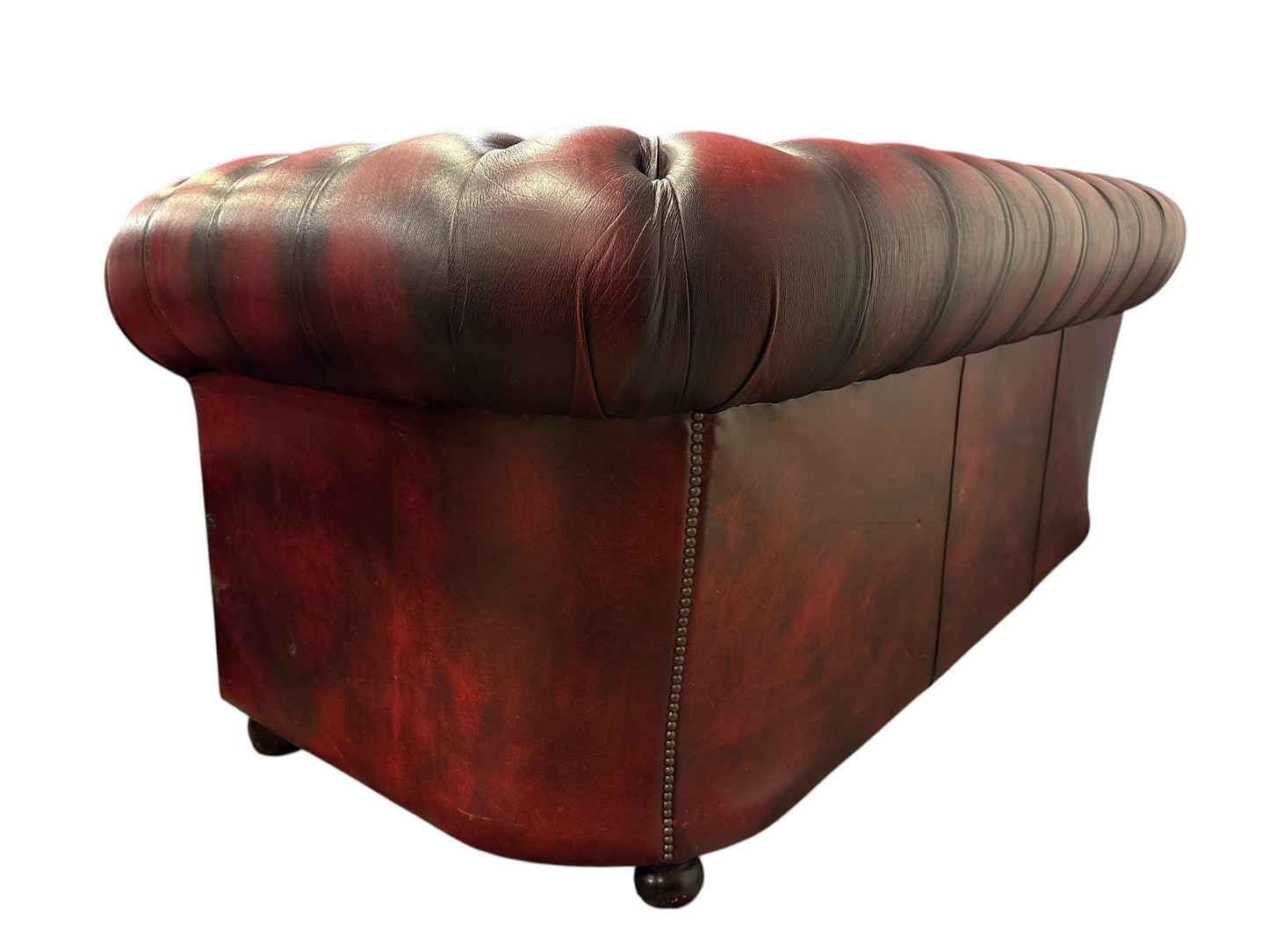 Chesterfield 3-sits soffa i oxblood läder