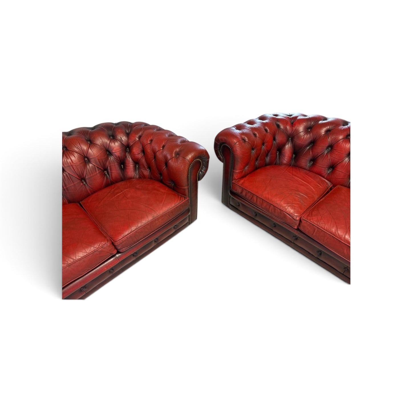 Vintage Chesterfield-soffgrupp i äkta läder, 3-sits och 2-sits