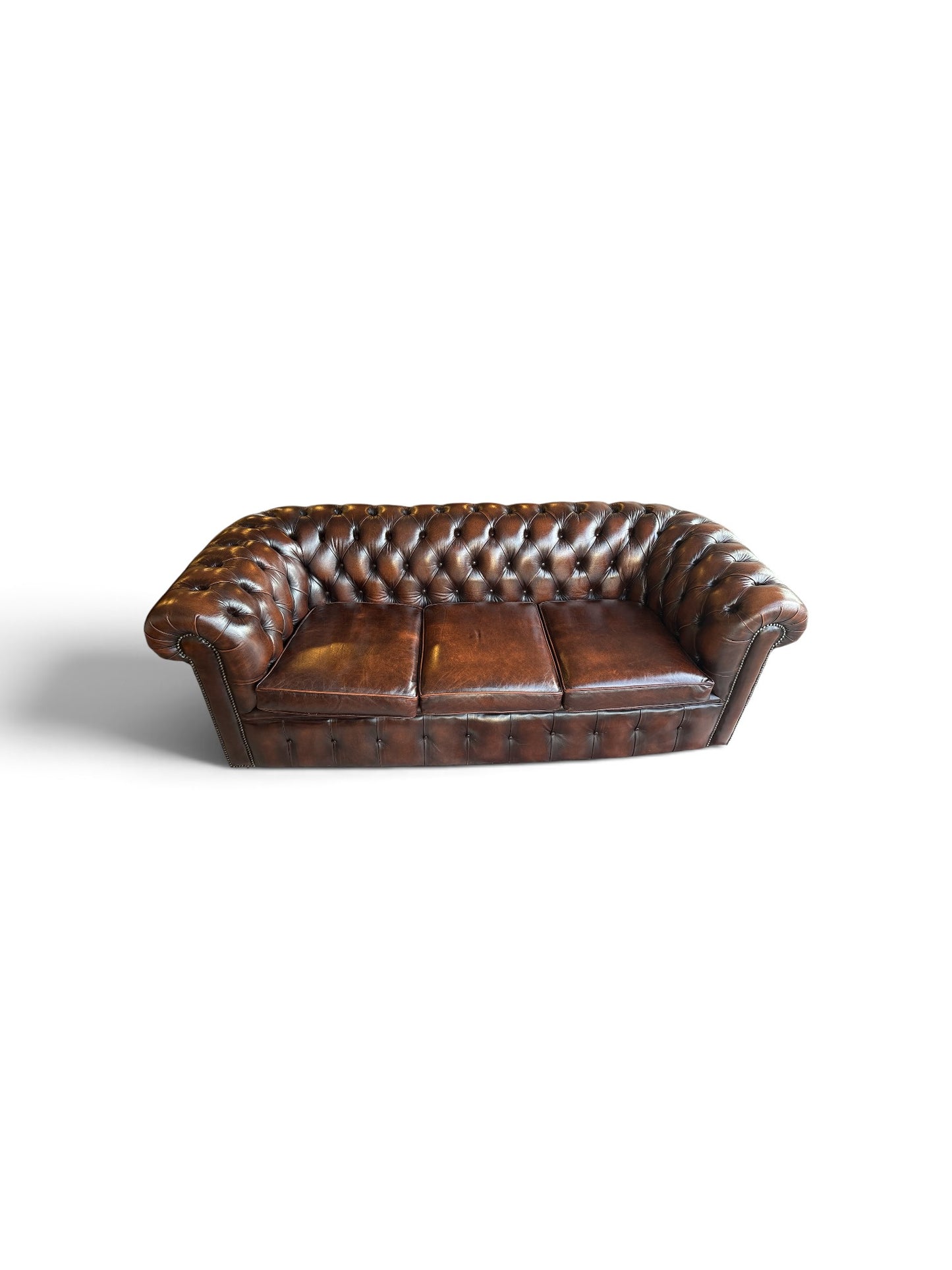 Engelsk Chesterfield 3-sits soffa i brunt läder