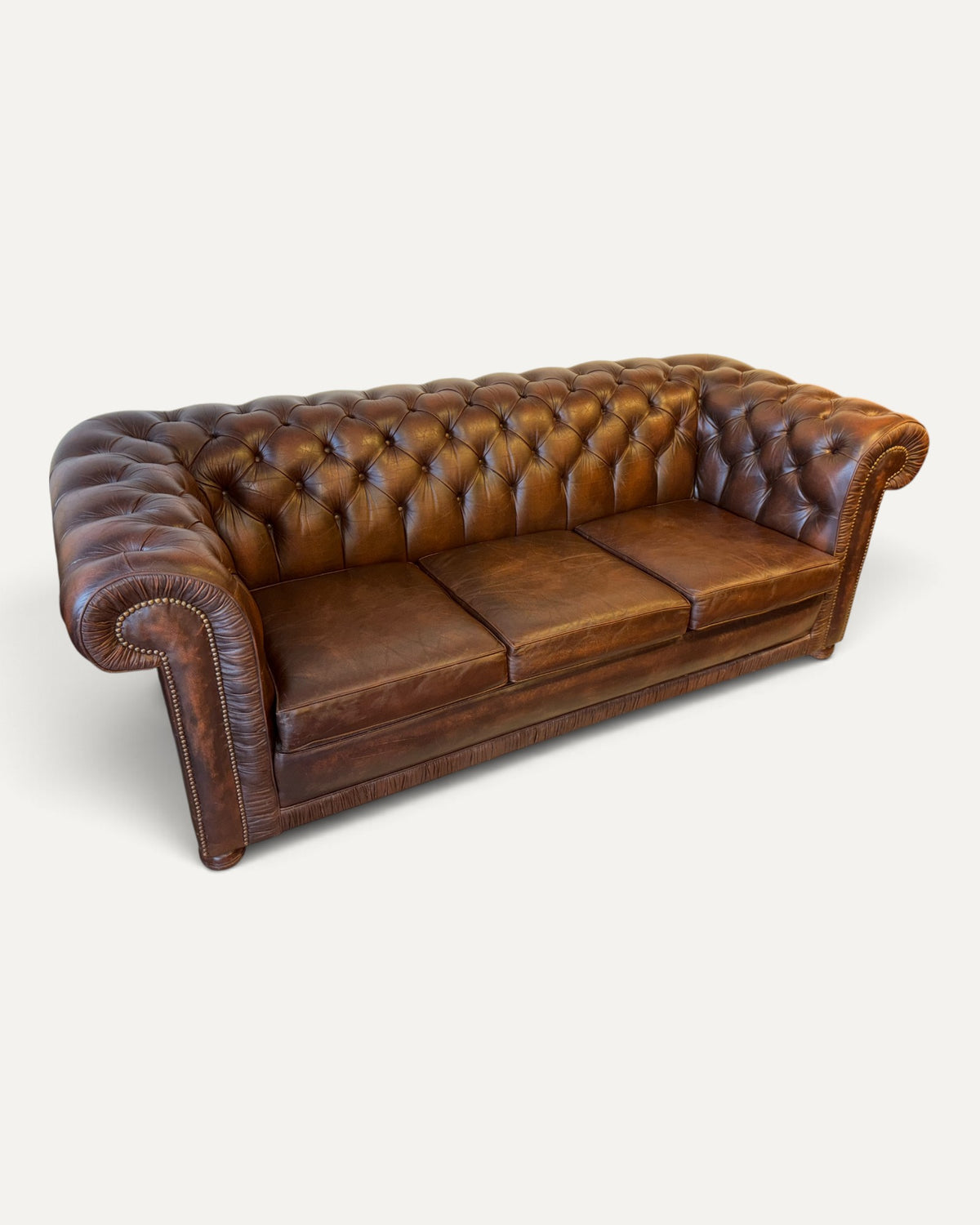 Engelsk Chesterfield 3-sits soffa i brunt läder