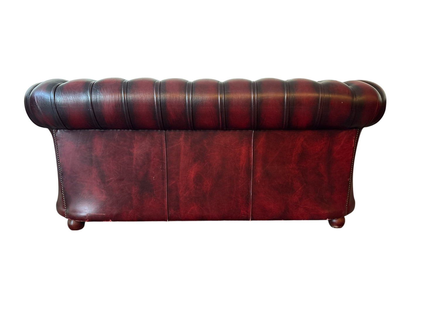 Chesterfield 3-sits soffa i oxblood läder