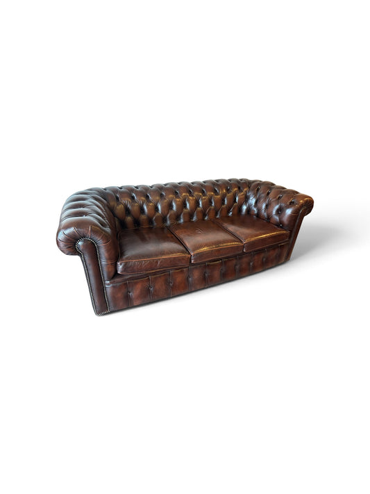 Engelsk Chesterfield 3-sits soffa i brunt läder