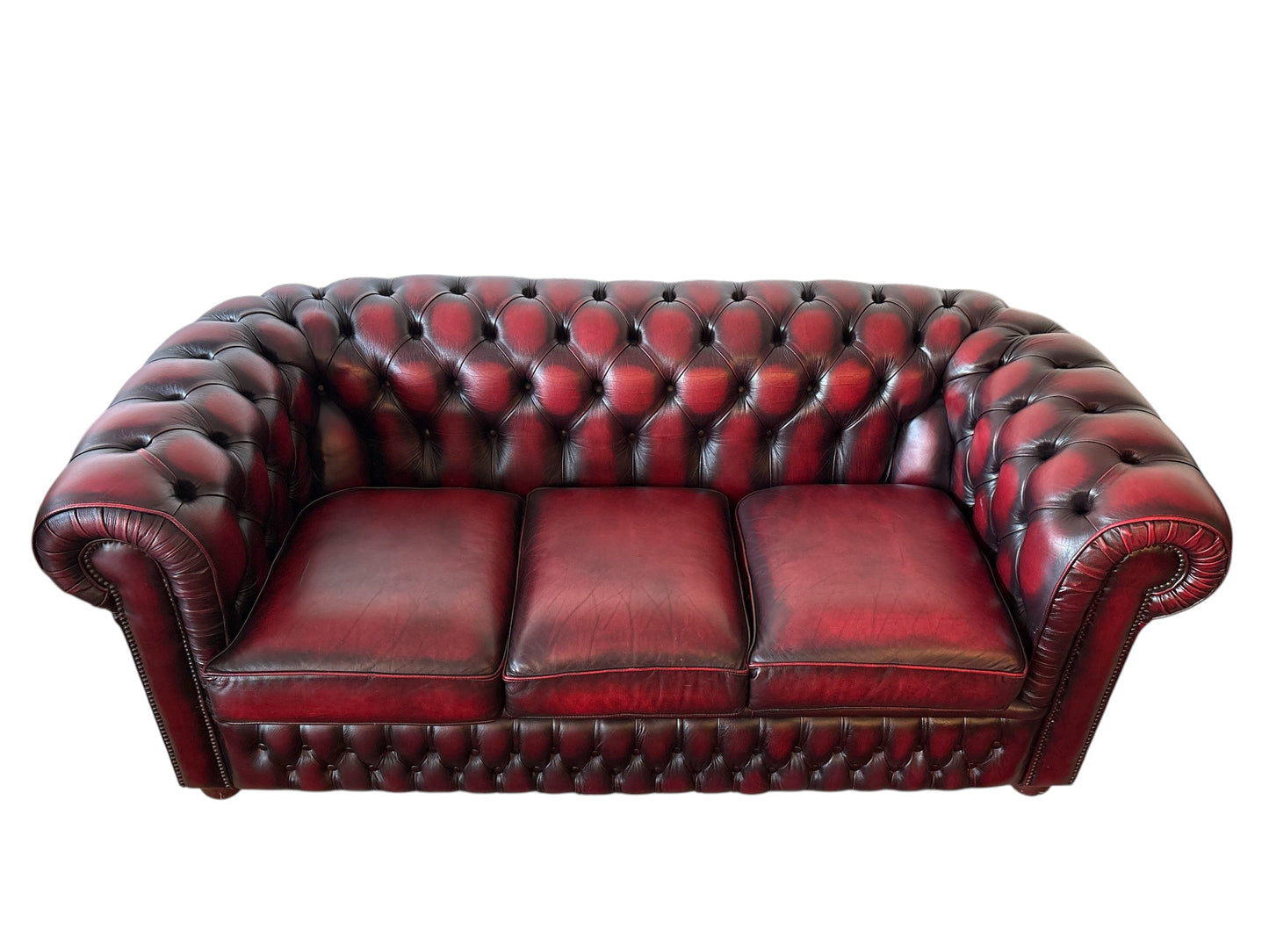 Chesterfield 3-sits soffa i oxblood läder