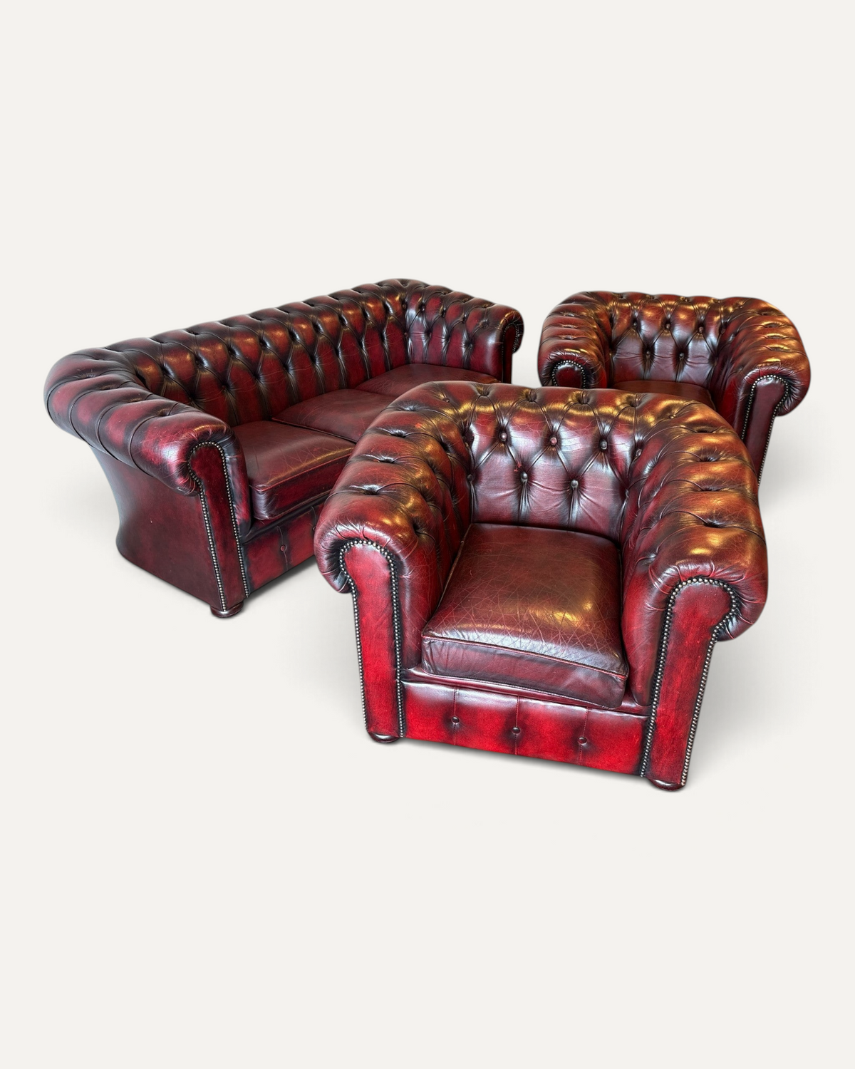 Chesterfield soffgrupp i läder, 3 delar – Chesterhome