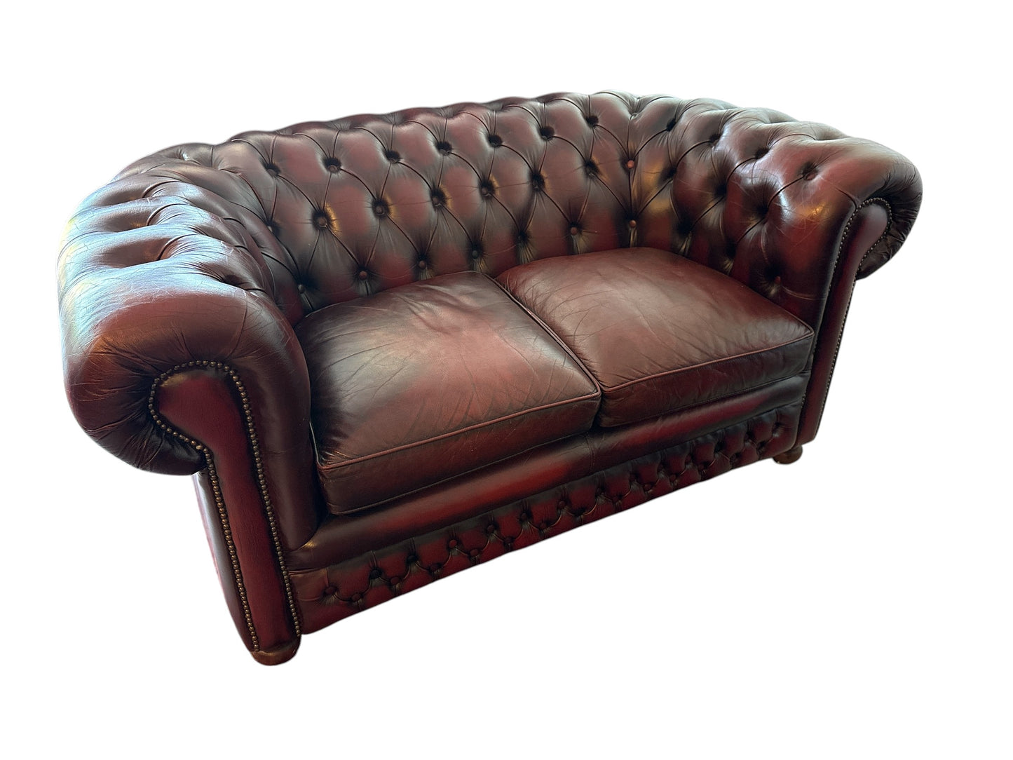 Vintage Chesterfield-soffgrupp i äkta läder, 3-sits, 2-sits & en fåtölj
