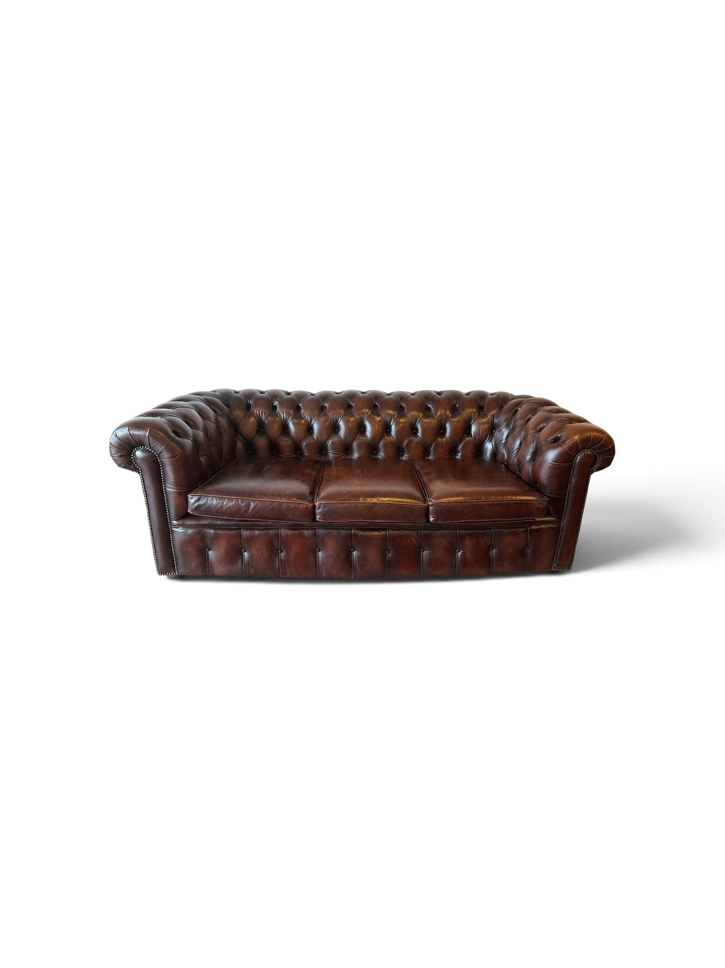 Engelsk Chesterfield 3-sits soffa i brunt läder