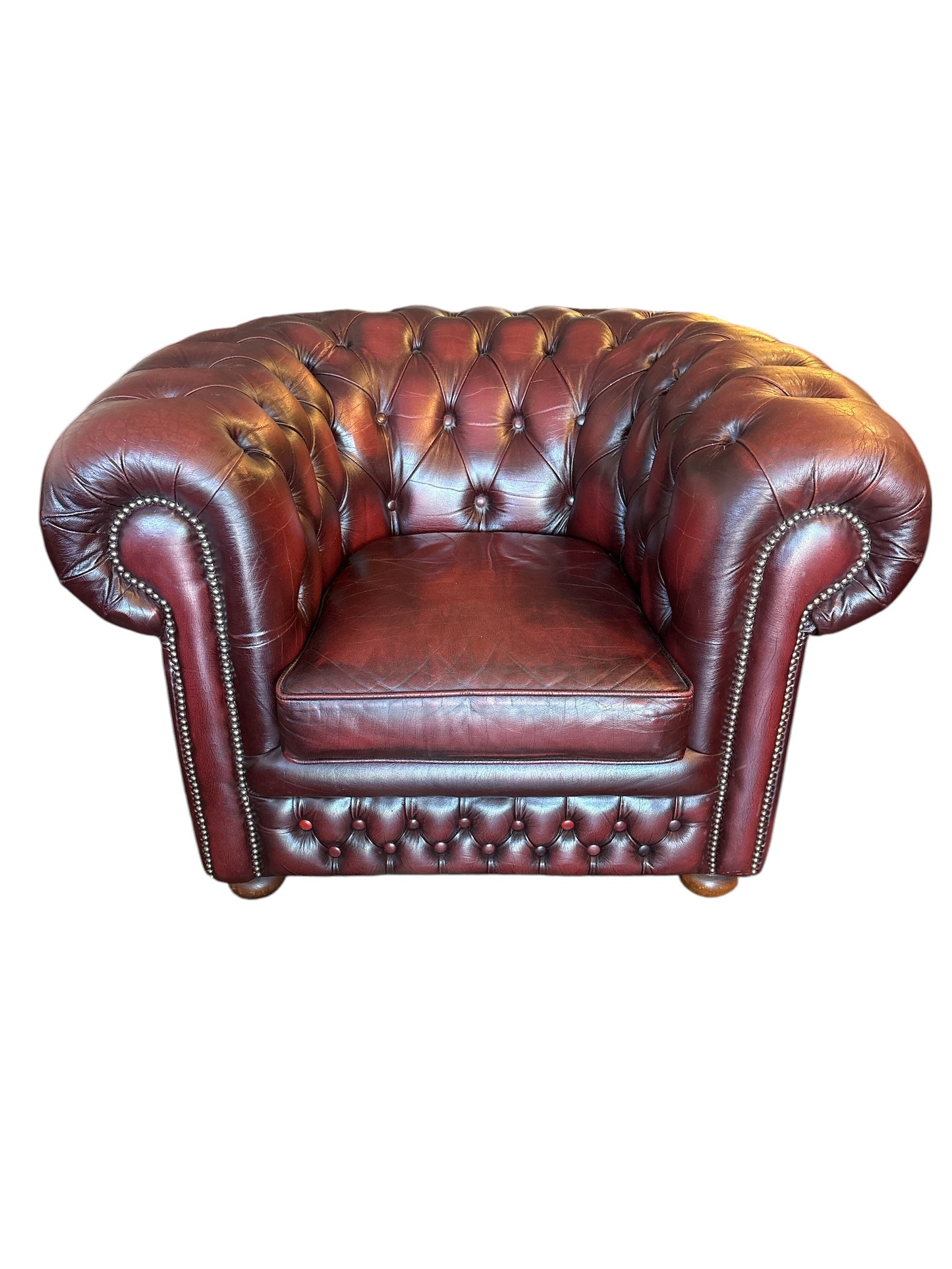 Vintage Chesterfield-soffgrupp i äkta läder, 3-sits, 2-sits & en fåtölj