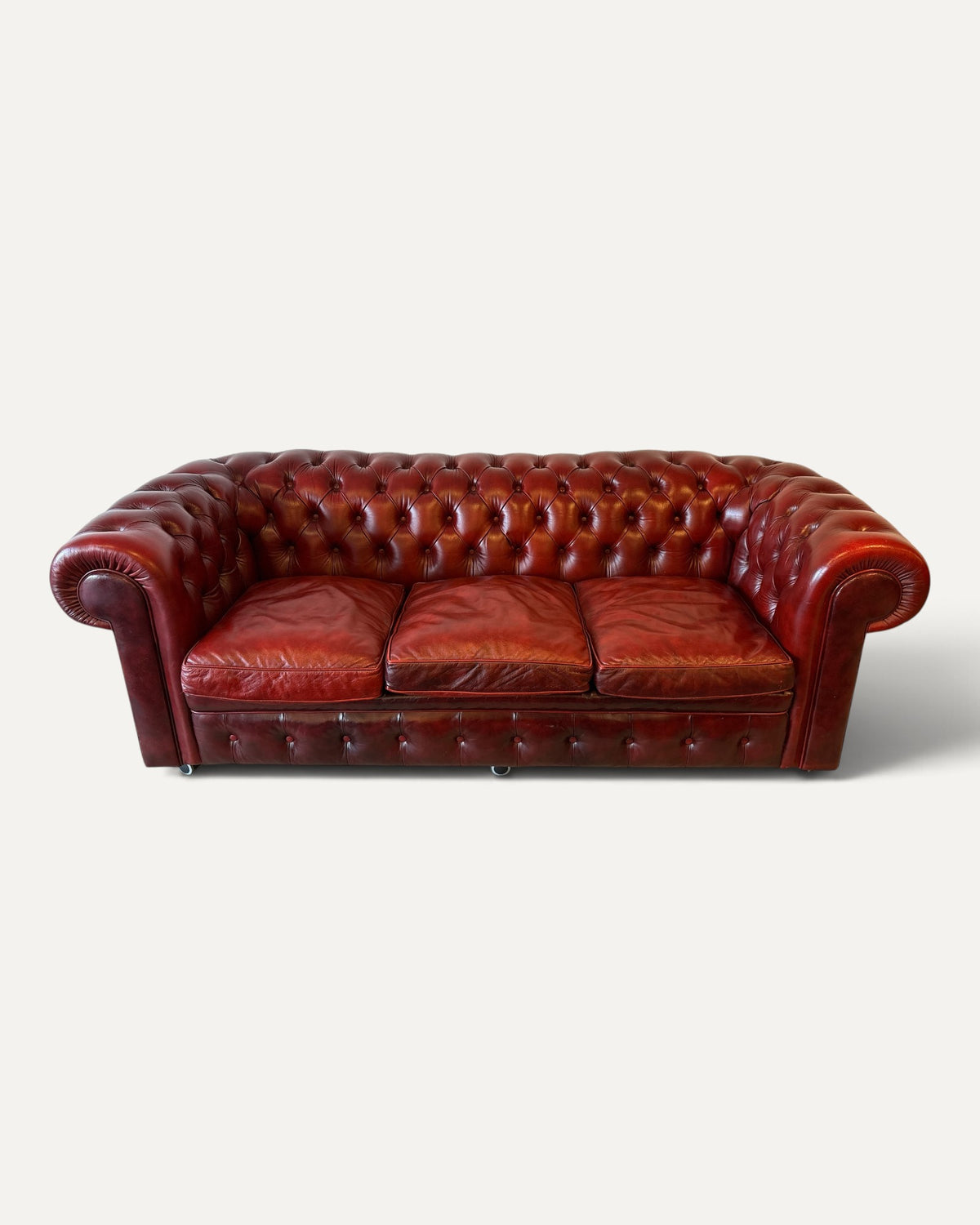 Chesterfield 3-sits soffa, oxblood läder
