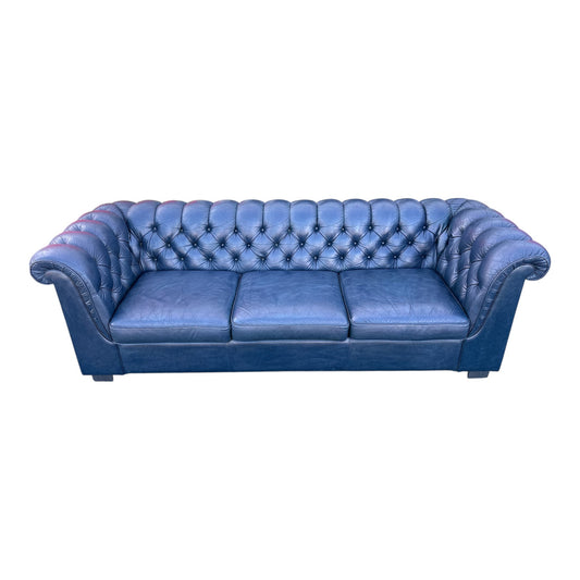 Chesterfield-stil, 3-sits soffa i blått läder