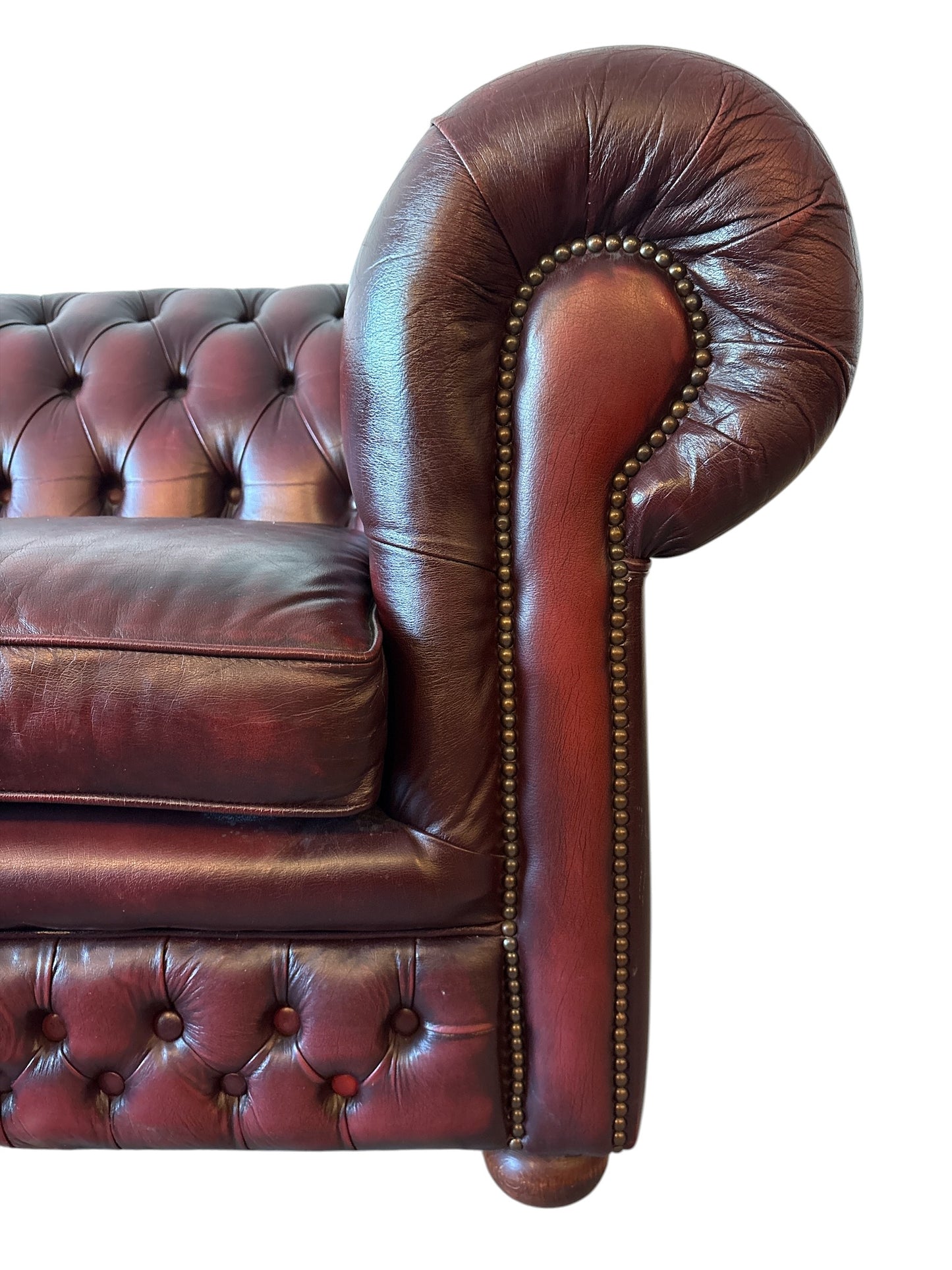 Vintage Chesterfield-soffgrupp i äkta läder, 3-sits, 2-sits & en fåtölj