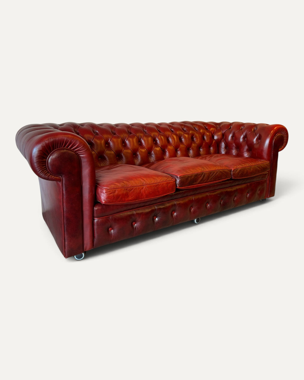 Chesterfield 3-sits soffa, oxblood läder