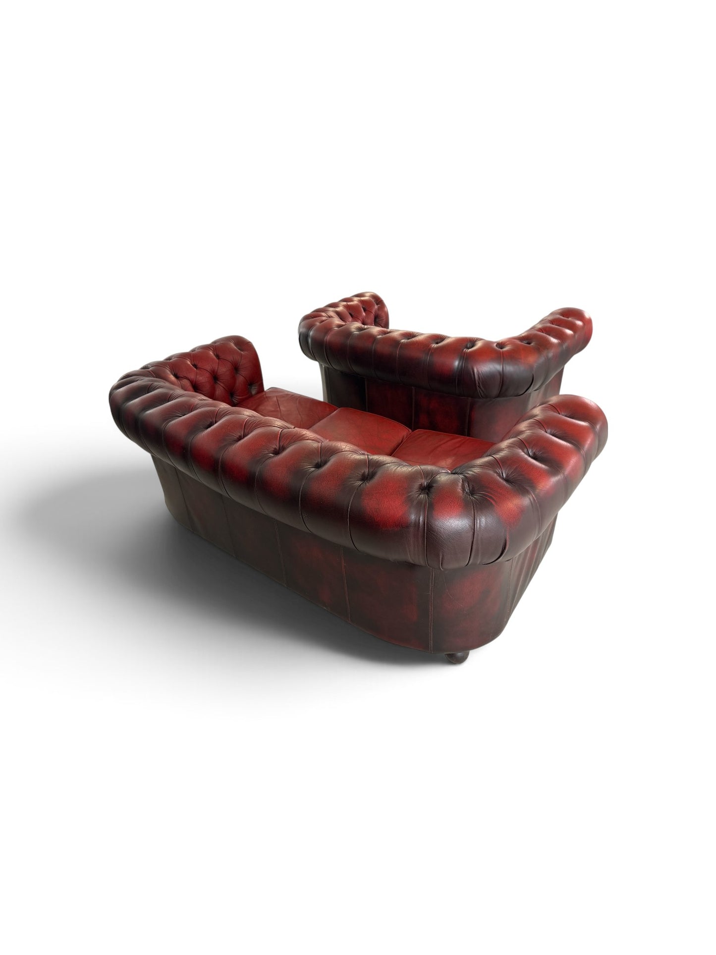Vintage Chesterfield-soffgrupp i äkta läder, 3-sits och 2-sits