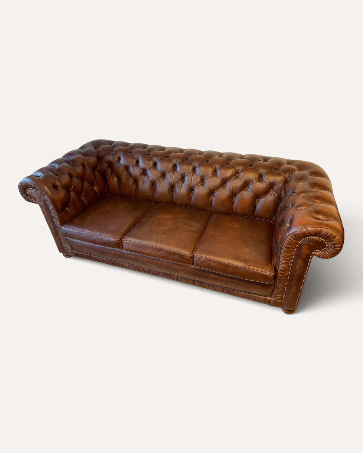 Engelsk Chesterfield 3-sits soffa i brunt läder