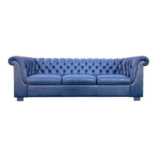 Chesterfield-stil, 3-sits soffa i blått läder