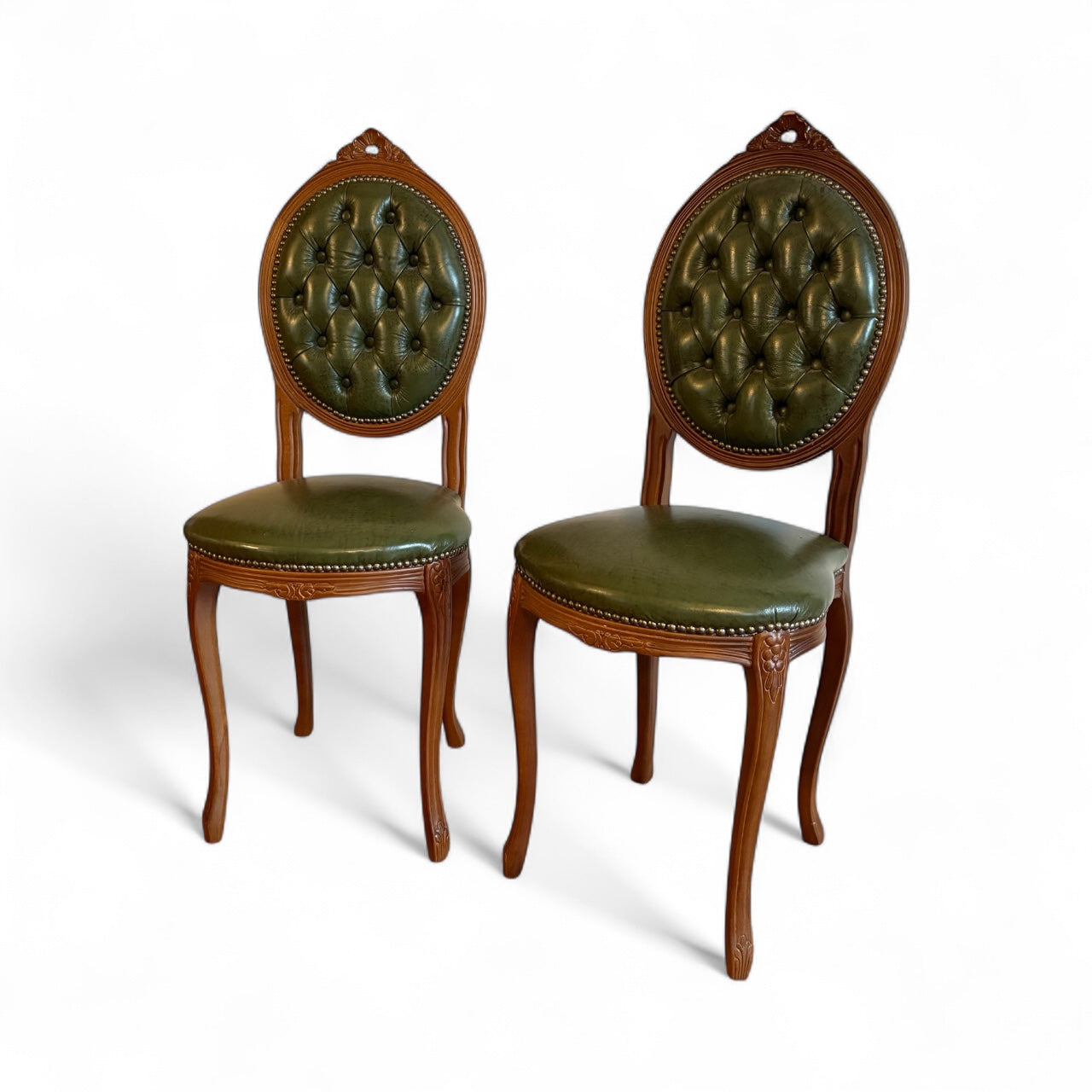 Louis XVI-stil gröna läderstolar, set om 2