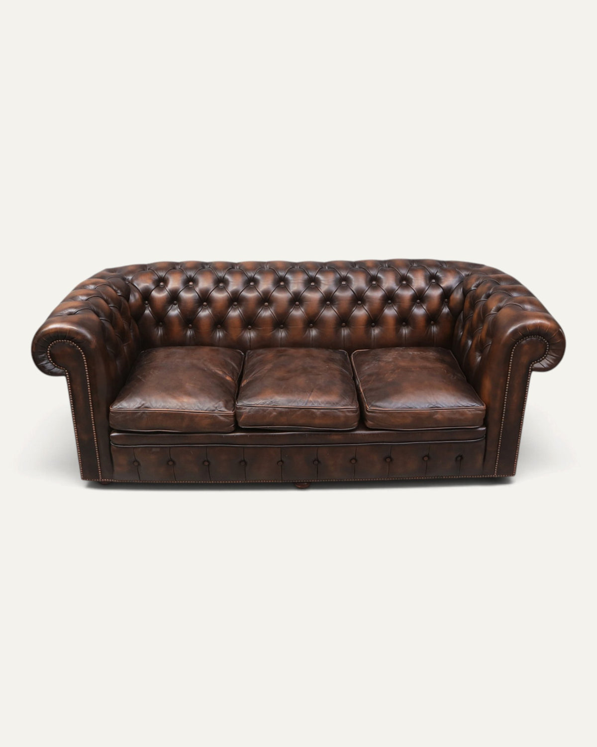 Engelsk Chesterfield 3-sits soffa i brunt läder