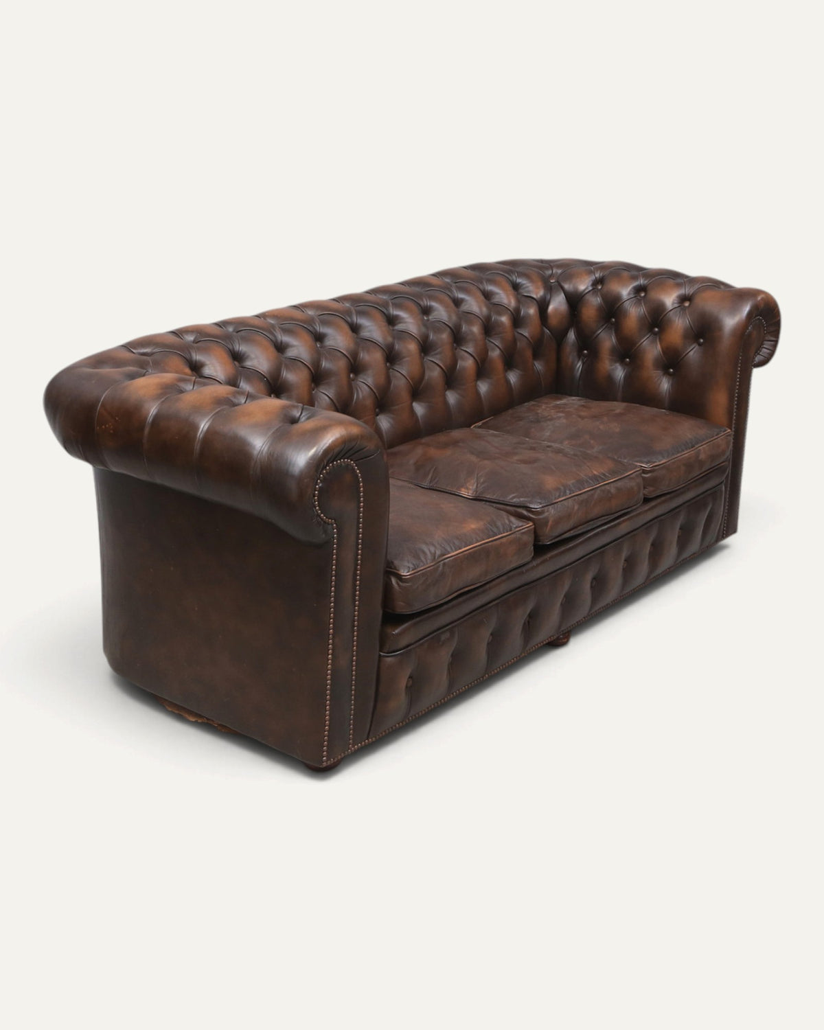 Engelsk Chesterfield 3-sits soffa i brunt läder