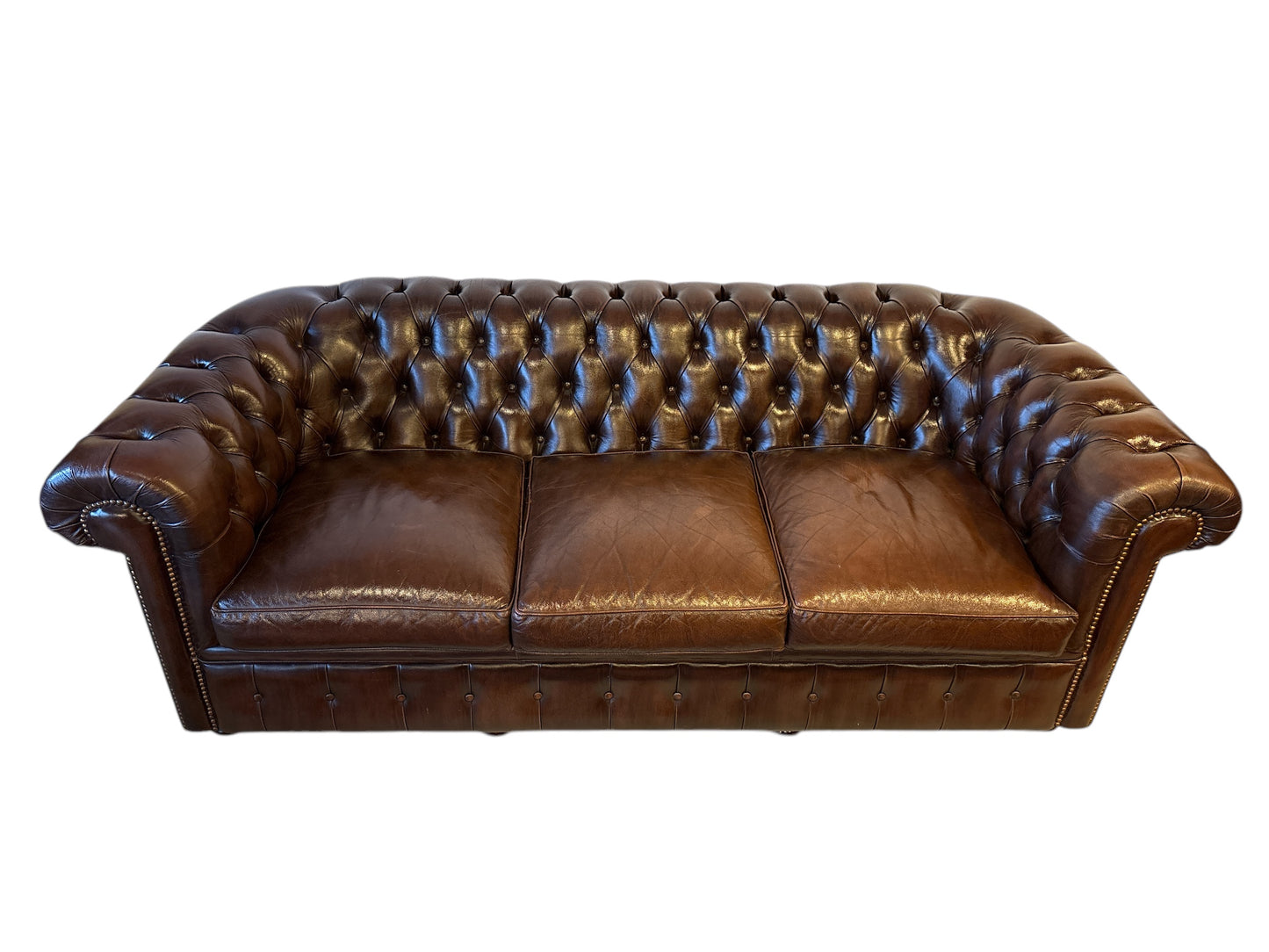 Vintage Chesterfield Soffa i Brunt Läder