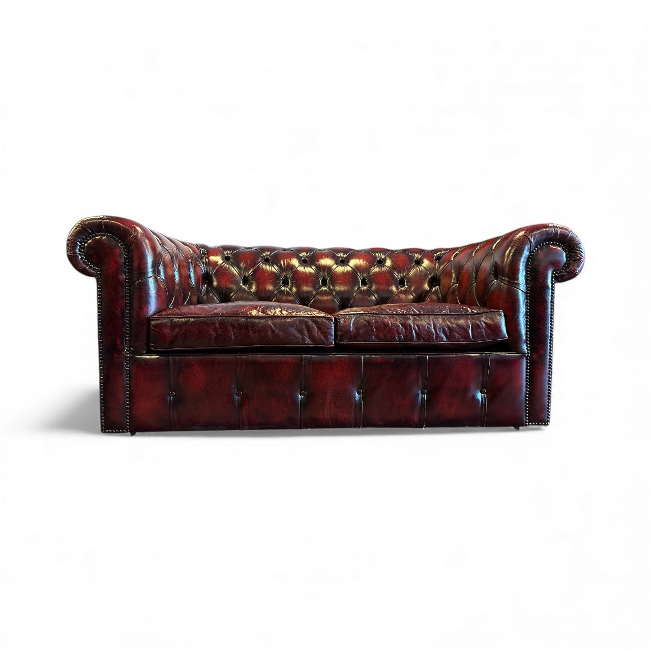 Vintage Chesterfield 2-sits soffa i oxblodsfärgat läder