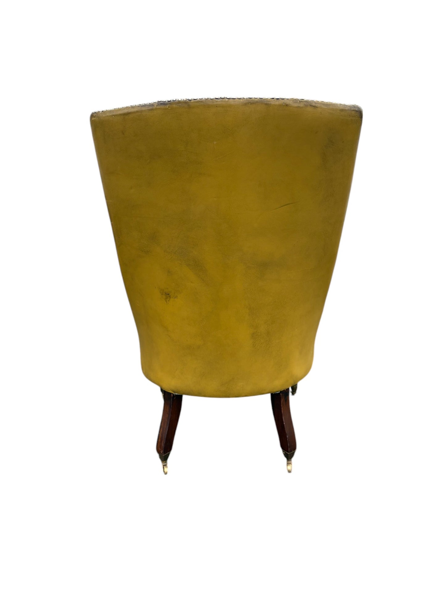 Engelsk Läderfåtölj med hjul av mässing,  Viktoriansk Stil