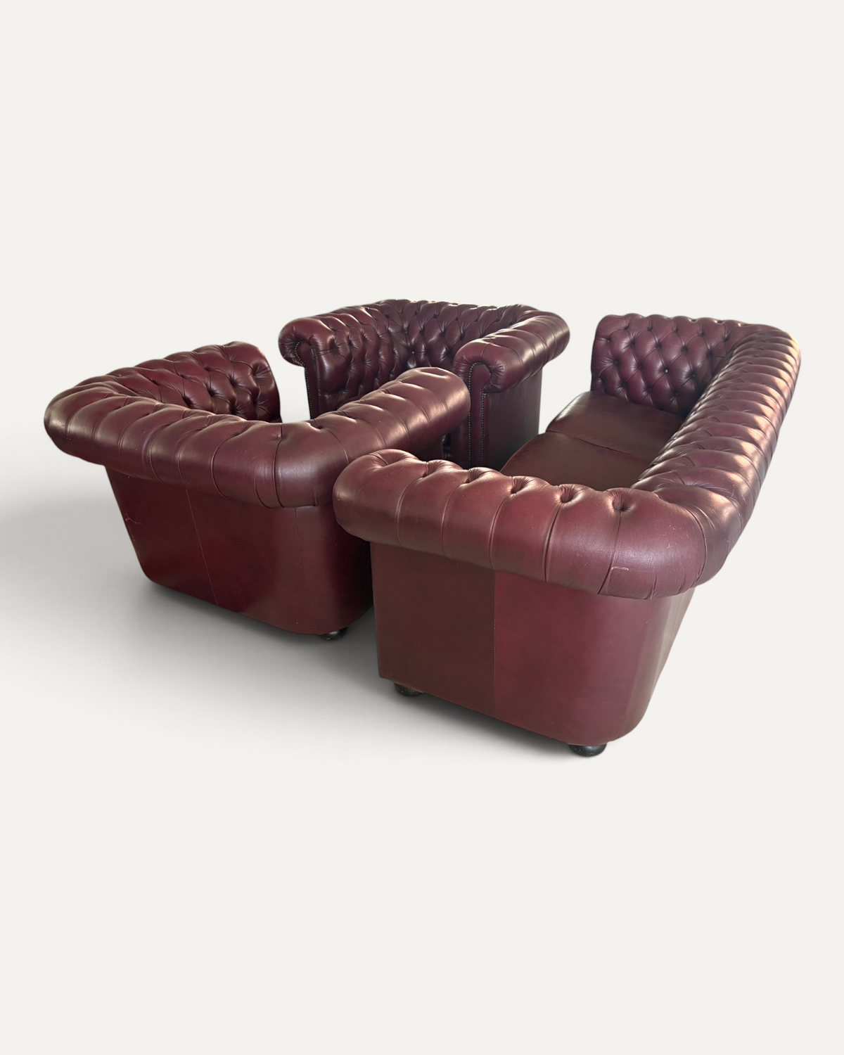 Chesterfield soffgrupp i läder, 3 delar – Chesterhome