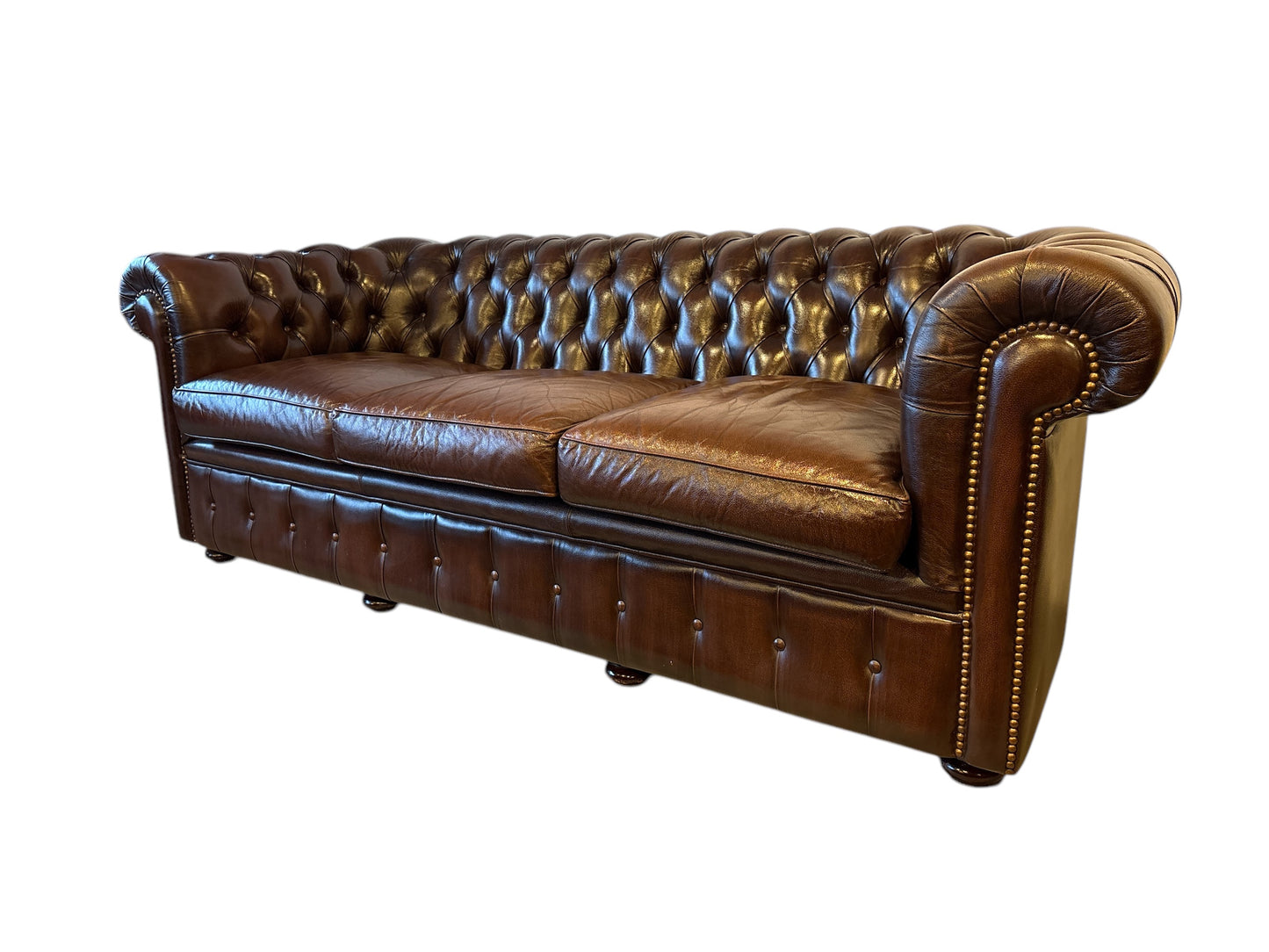 Vintage Chesterfield Soffa i Brunt Läder