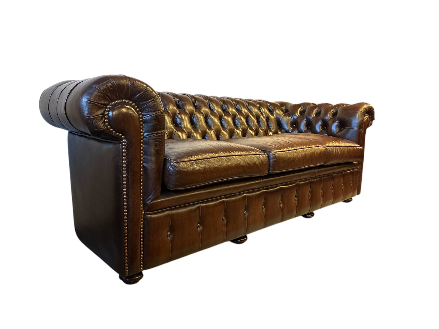 Vintage Chesterfield Soffa i Brunt Läder