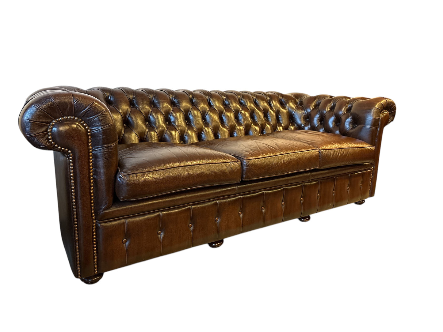 Vintage Chesterfield Soffa i Brunt Läder