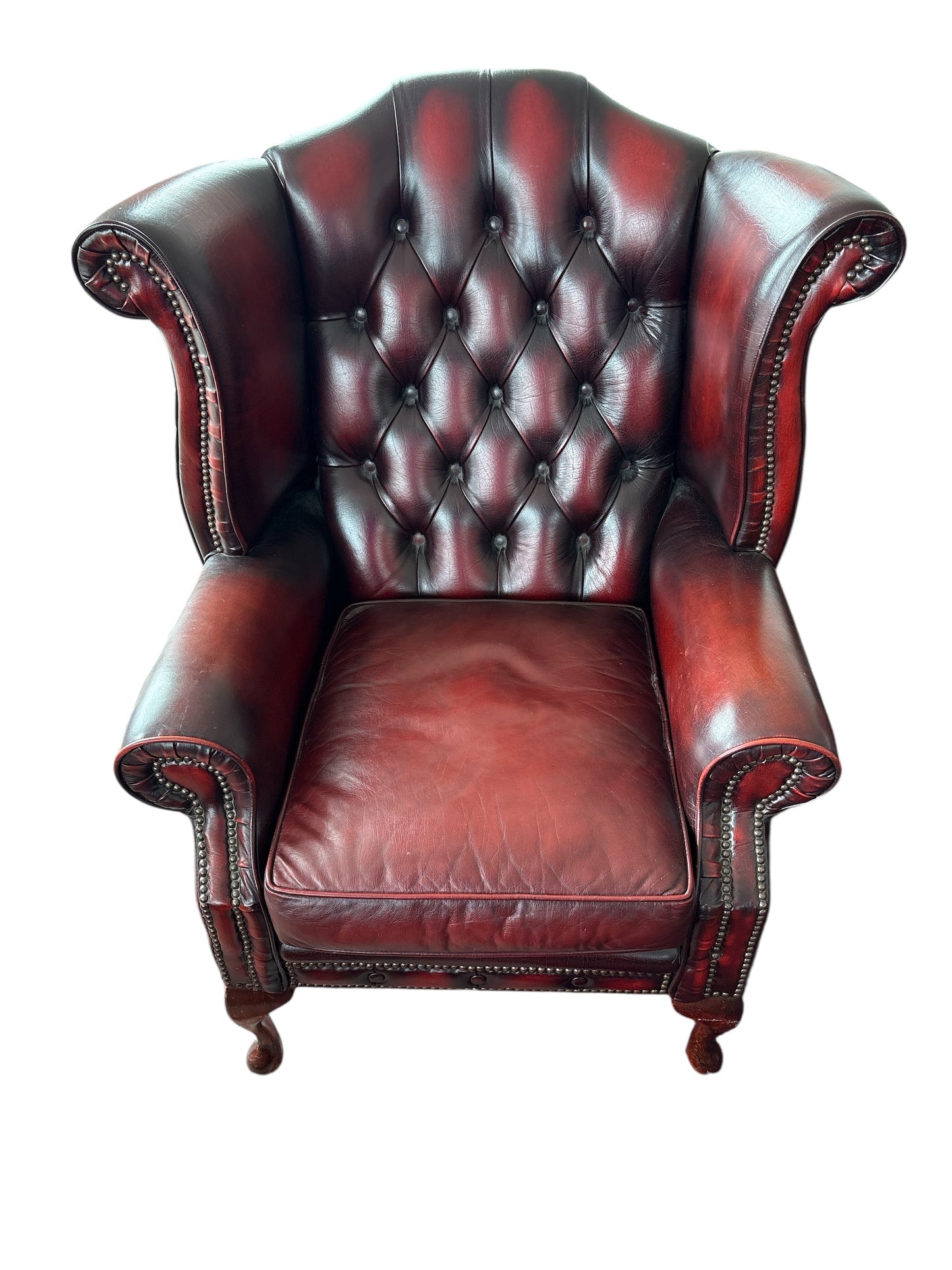 Chesterfield Wingback-chair / Öronlapps-fåtölj i Oxblod Läder