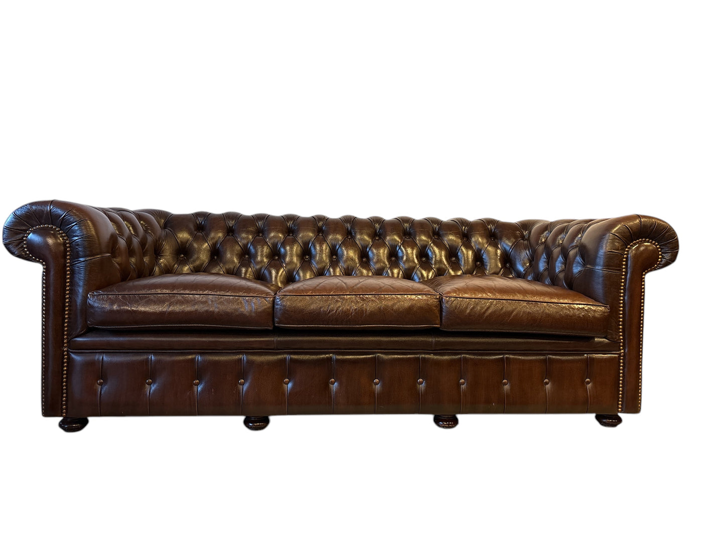 Vintage Chesterfield Soffa i Brunt Läder