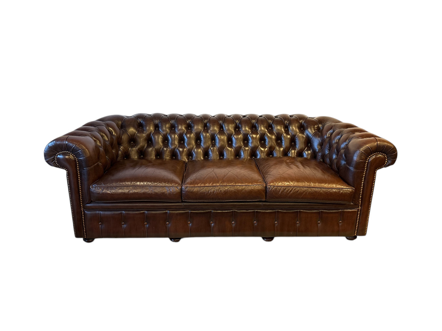 Vintage Chesterfield Soffa i Brunt Läder