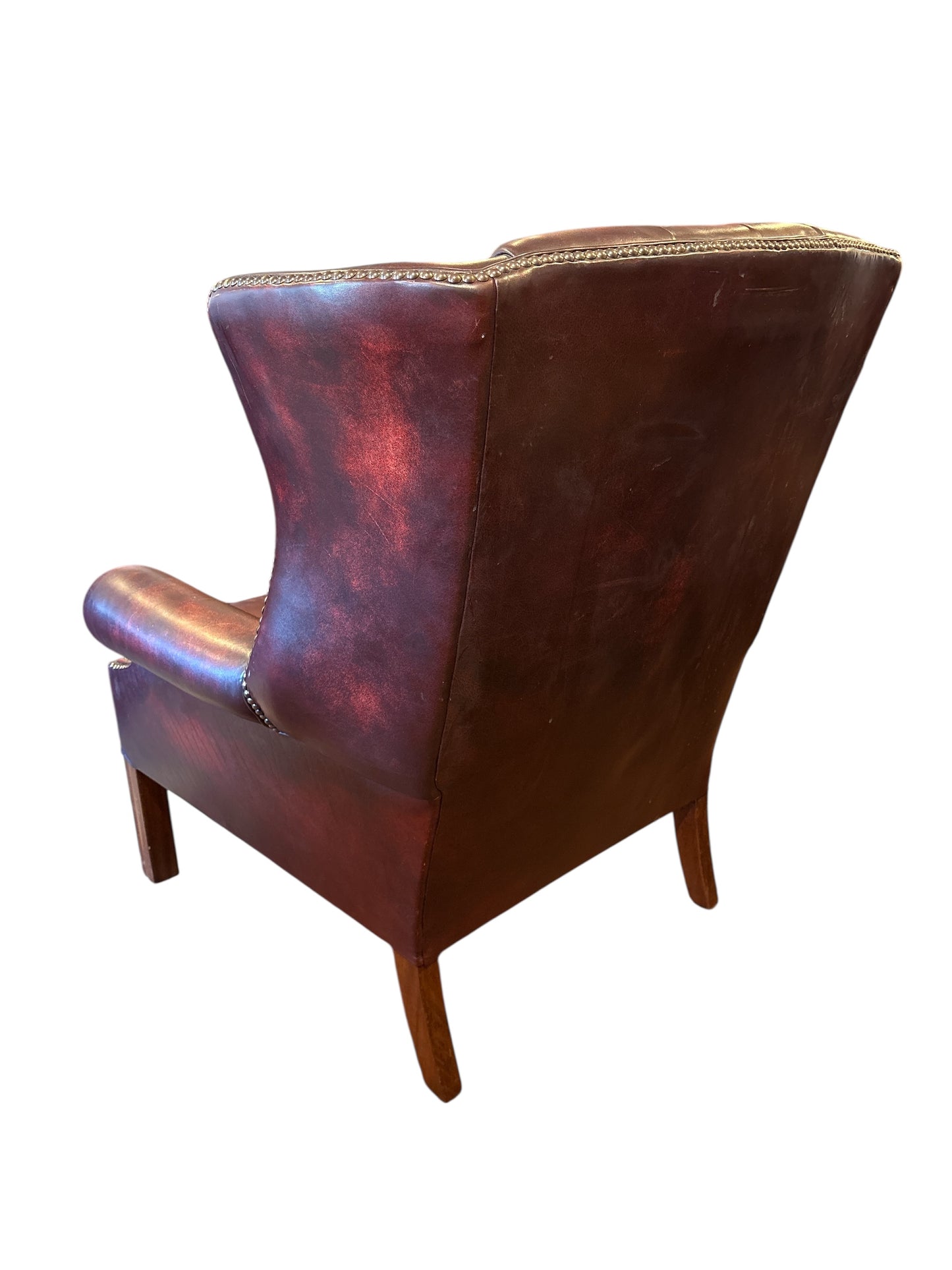 Chesterfield Wingback-chair / Öronlapps-fåtölj i Vinröd läder