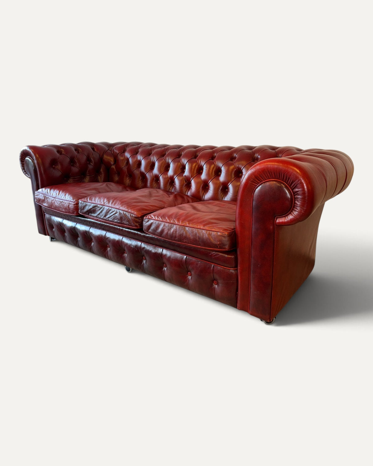 Chesterfield 3-sits soffa, oxblood läder