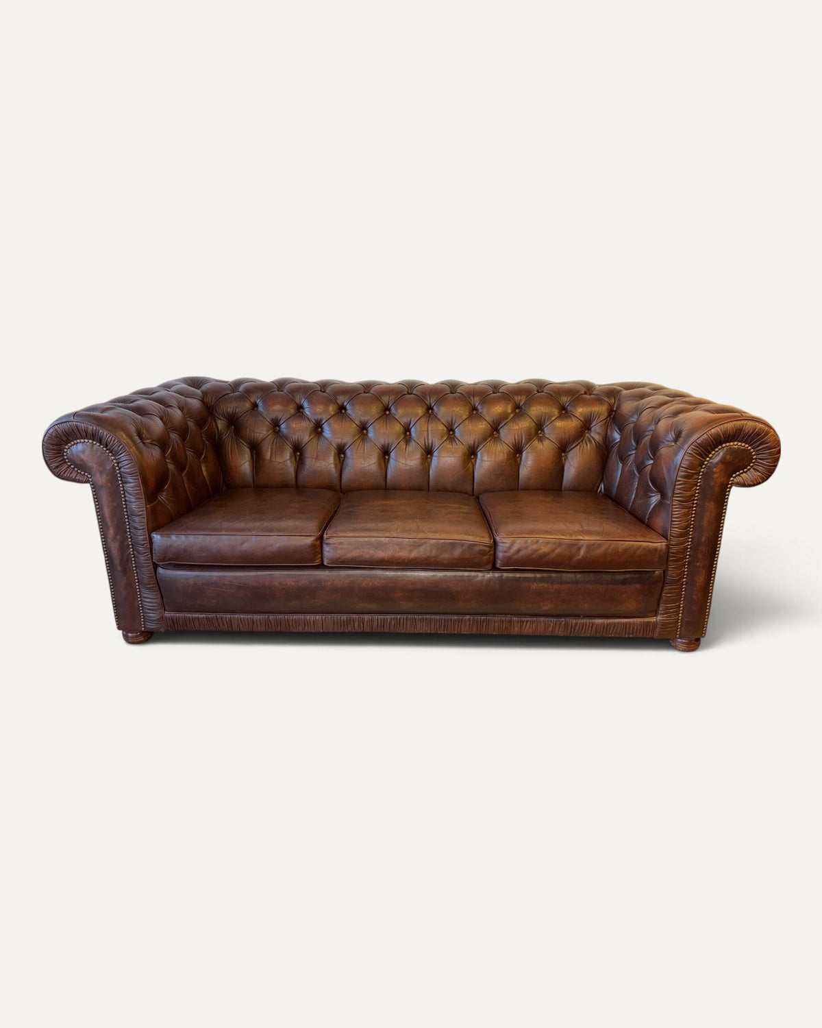 Engelsk Chesterfield 3-sits soffa i brunt läder