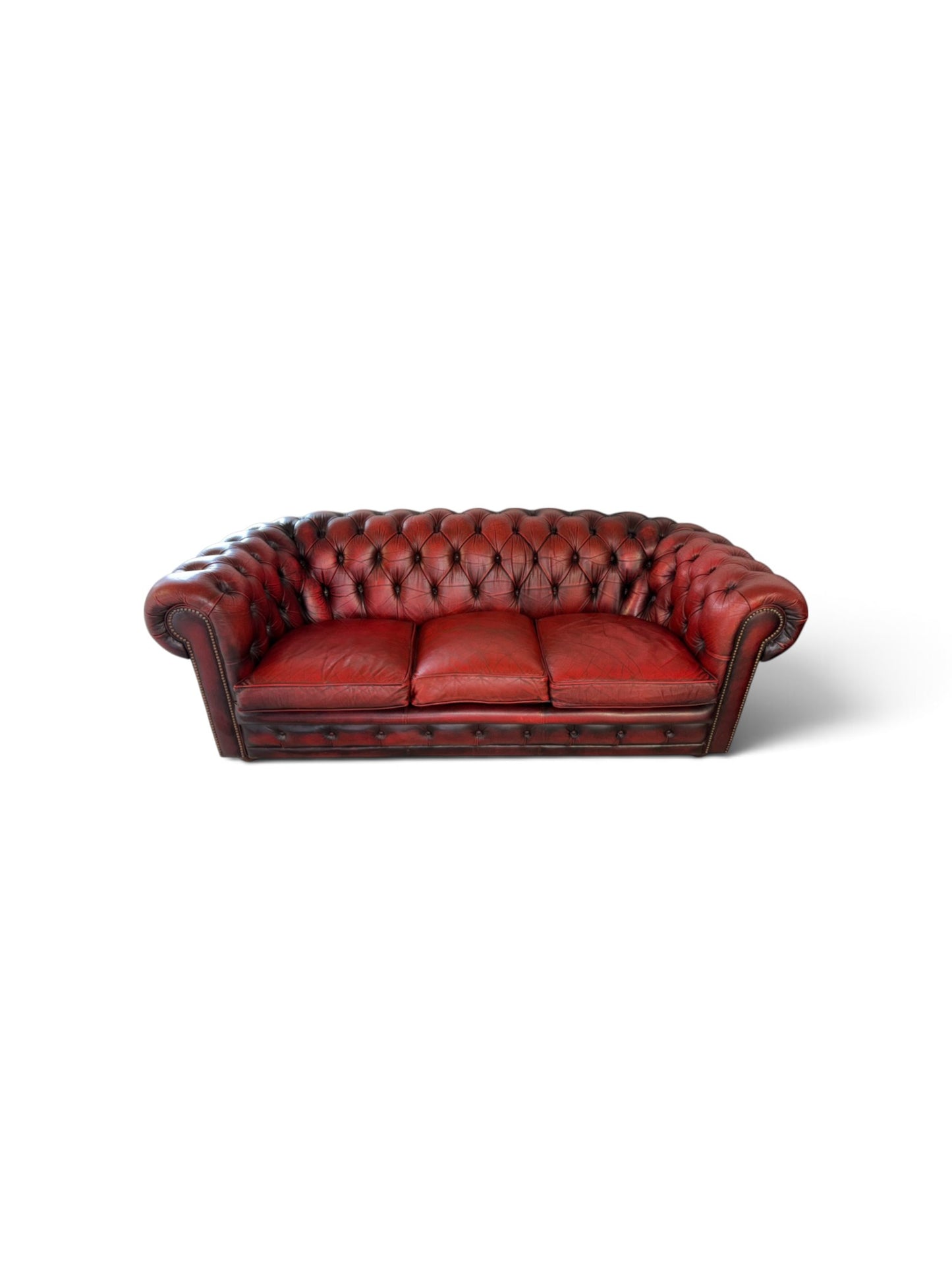 Vintage Chesterfield-soffgrupp i äkta läder, 3-sits och 2-sits