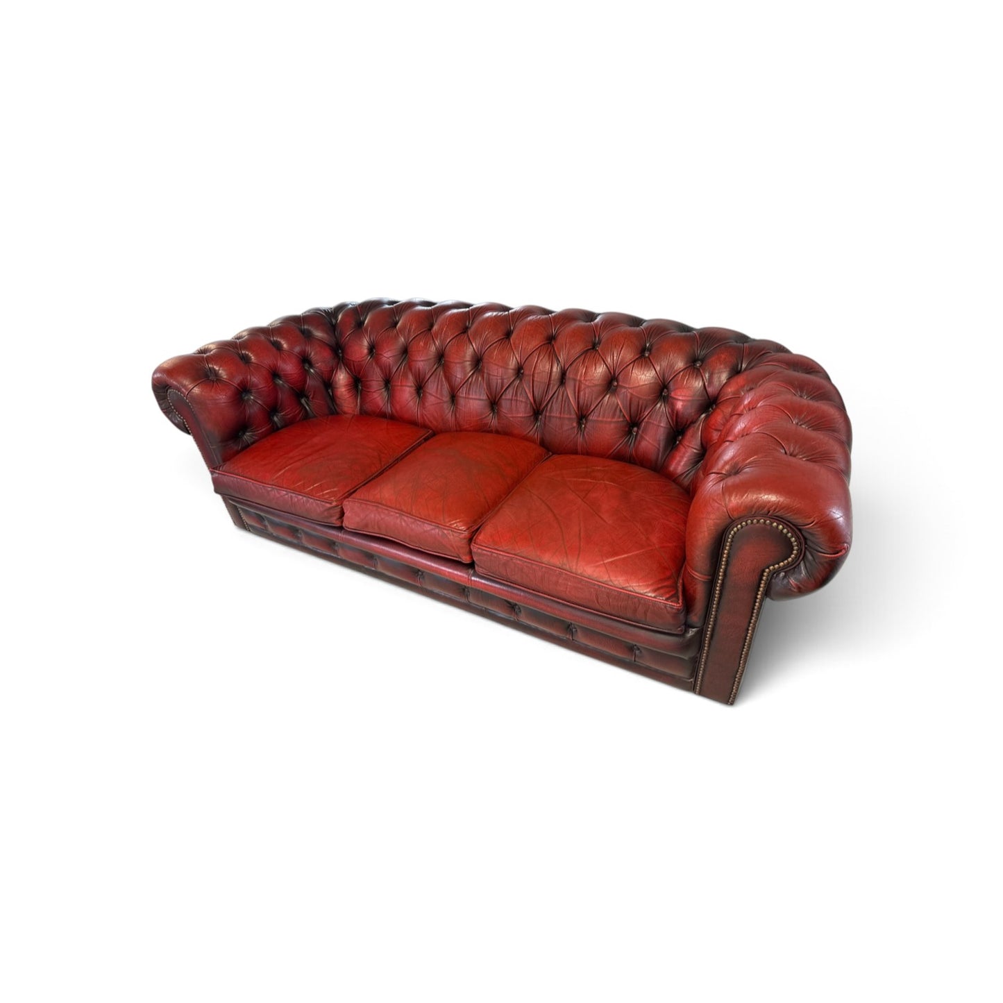 Vintage Chesterfield-soffgrupp i äkta läder, 3-sits och 2-sits