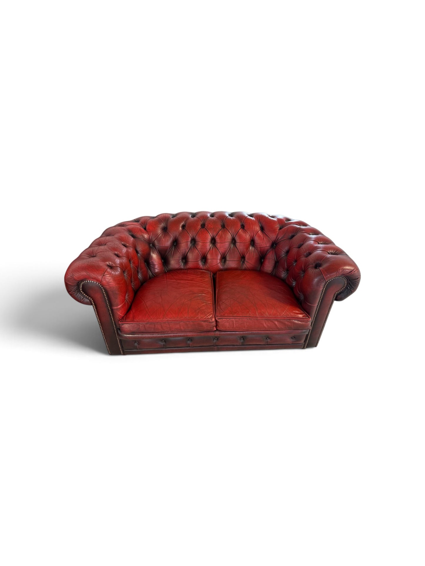 Vintage Chesterfield-soffgrupp i äkta läder, 3-sits och 2-sits