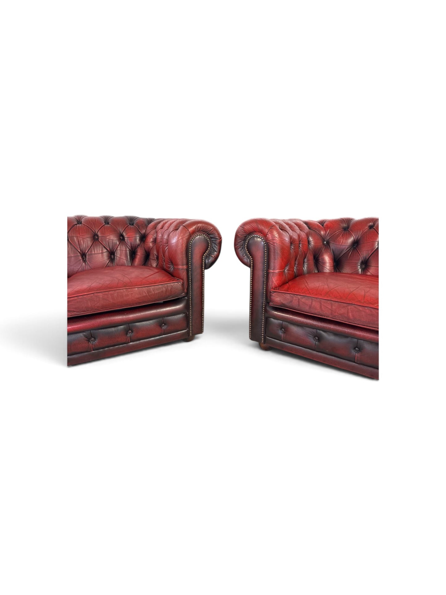 Vintage Chesterfield-soffgrupp i äkta läder, 3-sits och 2-sits