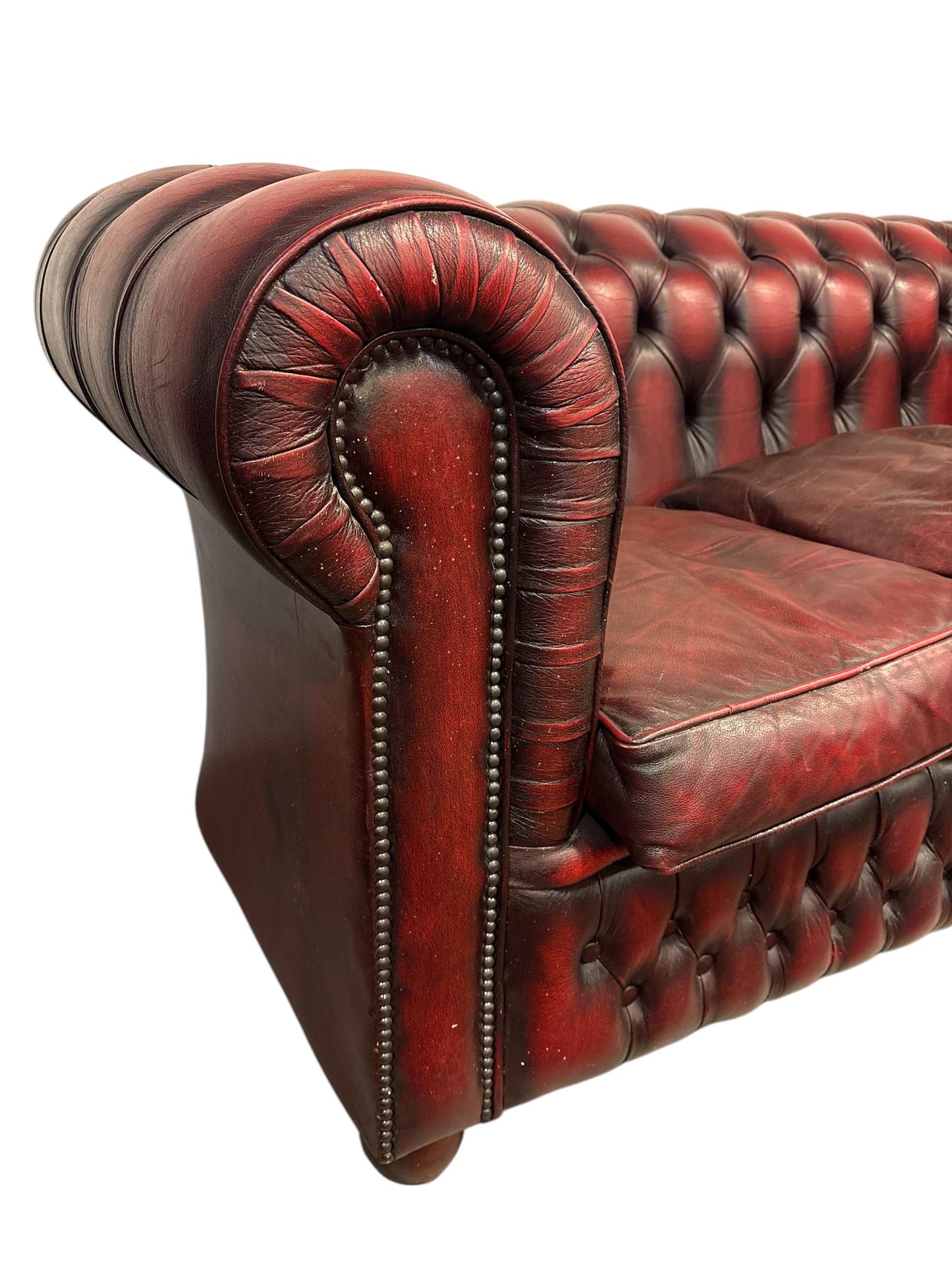 Chesterfield 3-sits soffa i oxblood läder