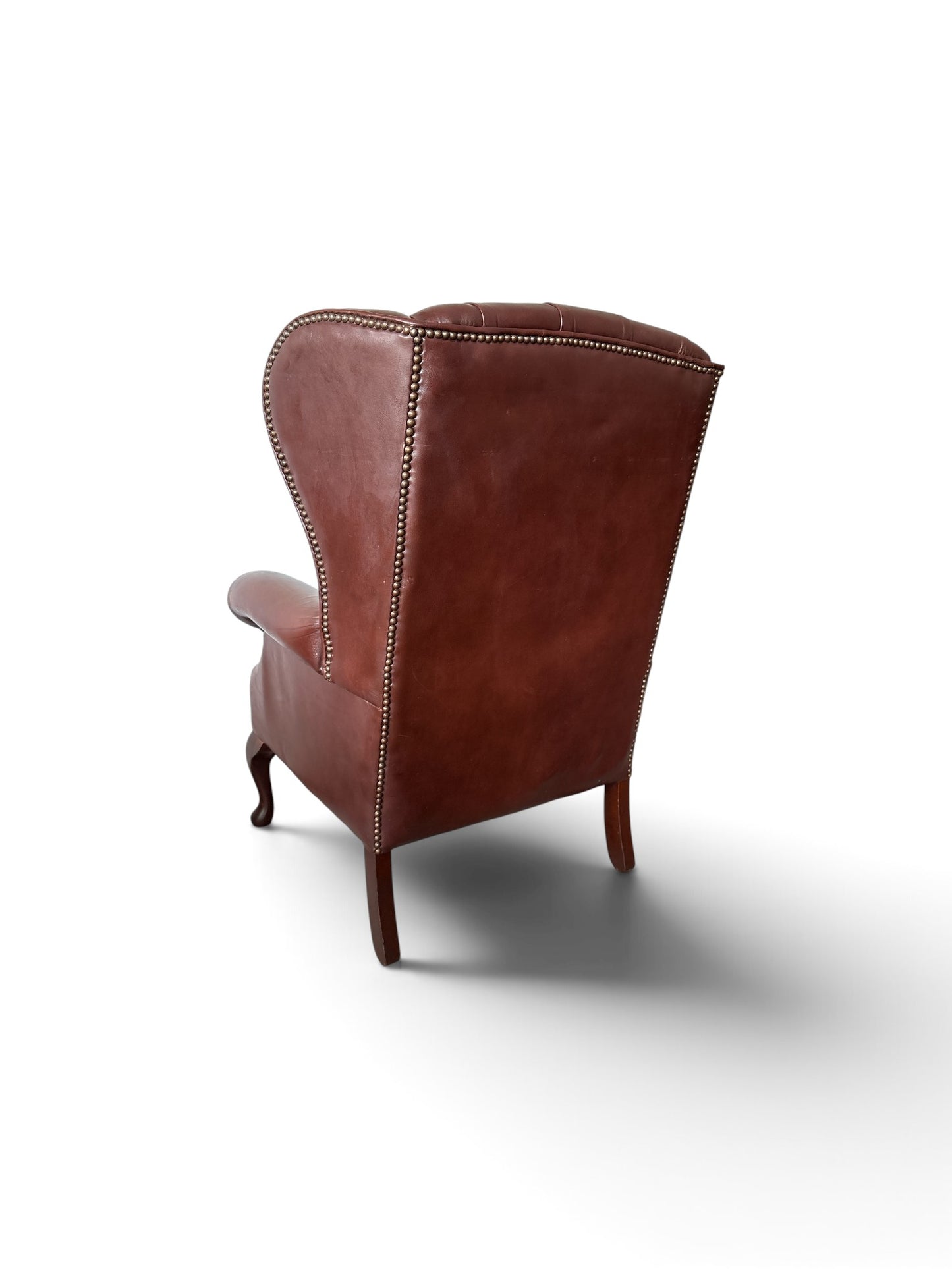 Chesterfield Wingback-chair / Öronlapps-fåtölj i brunt läder