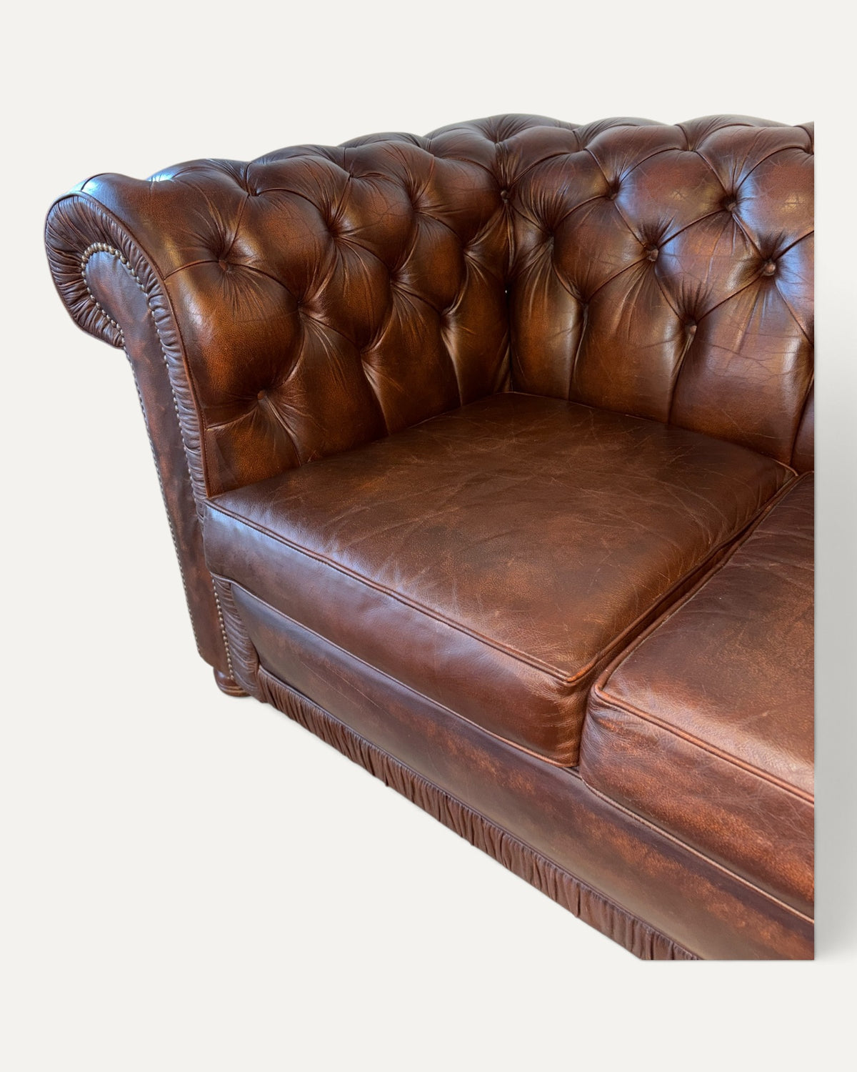 Engelsk Chesterfield 3-sits soffa i brunt läder