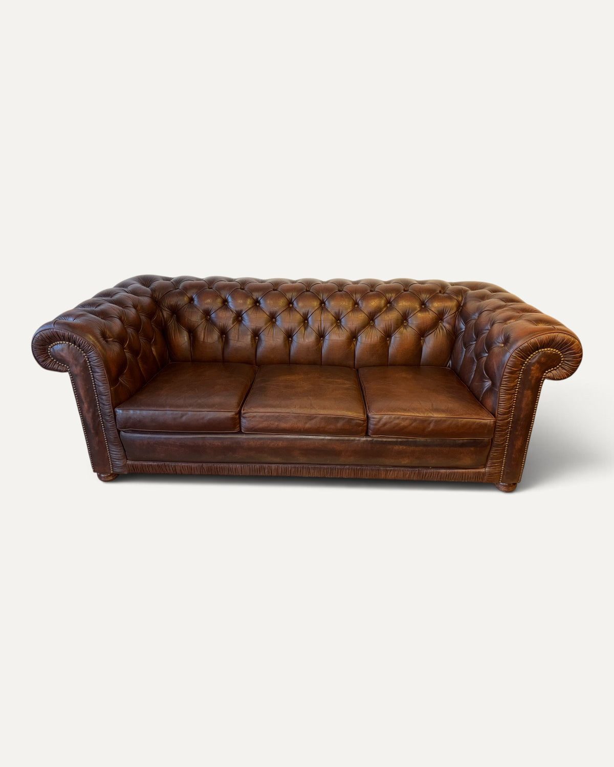 Engelsk Chesterfield 3-sits soffa i brunt läder