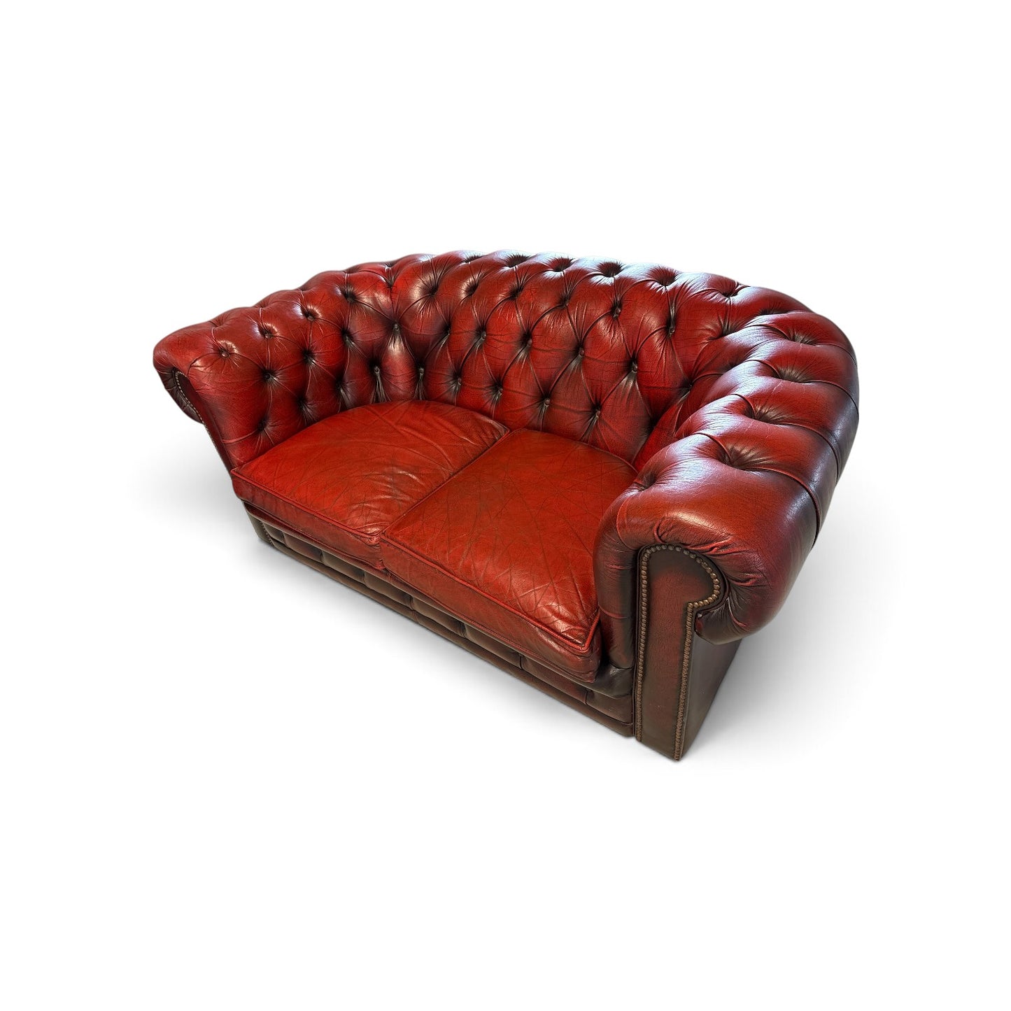 Vintage Chesterfield-soffgrupp i äkta läder, 3-sits och 2-sits