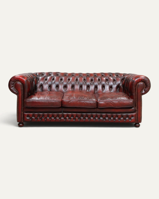Engelsk Chesterfield 3-sits soffa i oxblood läder
