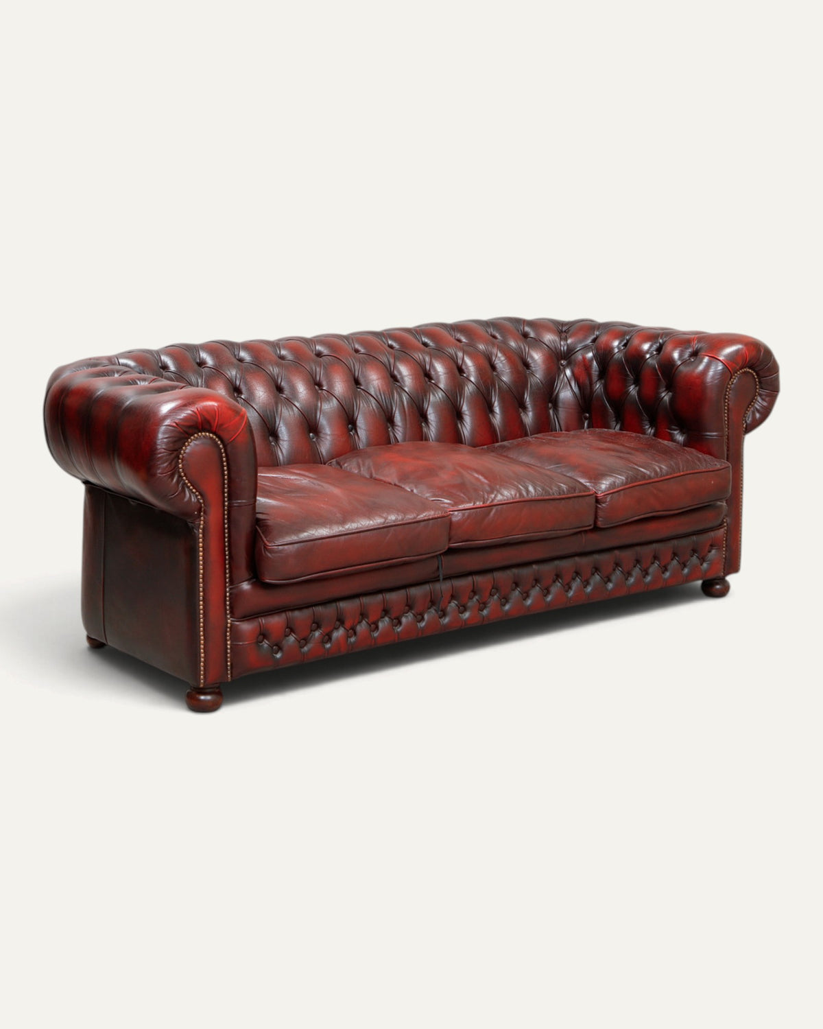 Engelsk Chesterfield 3-sits soffa i oxblood läder