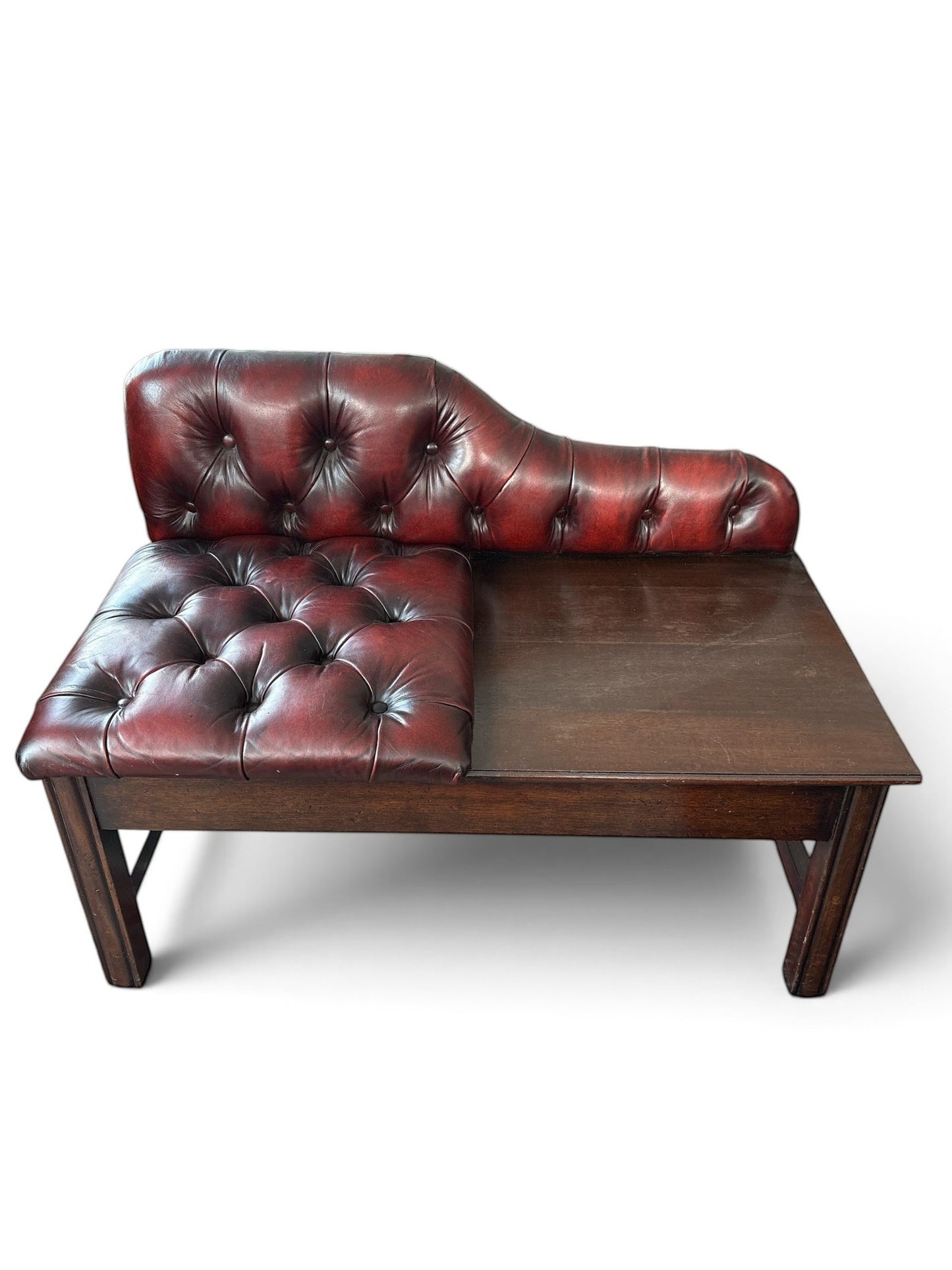 Engelsk Chesterfield Telefonbänk i oxblood läder