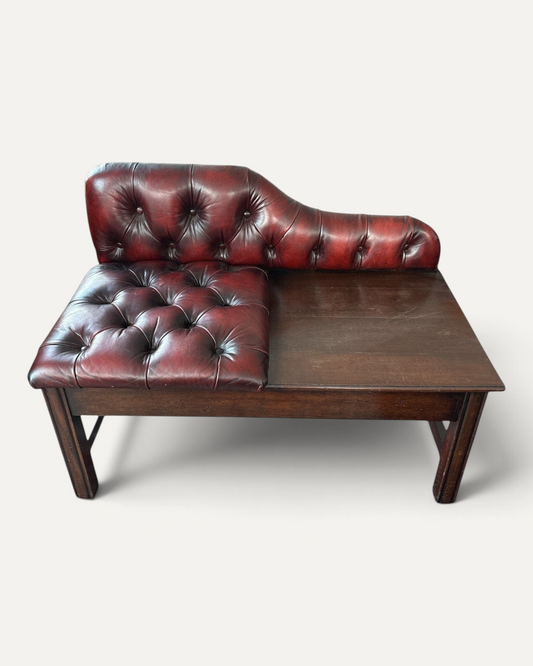 Engelsk Chesterfield telefonbänk i oxblood läder – Chesterhome