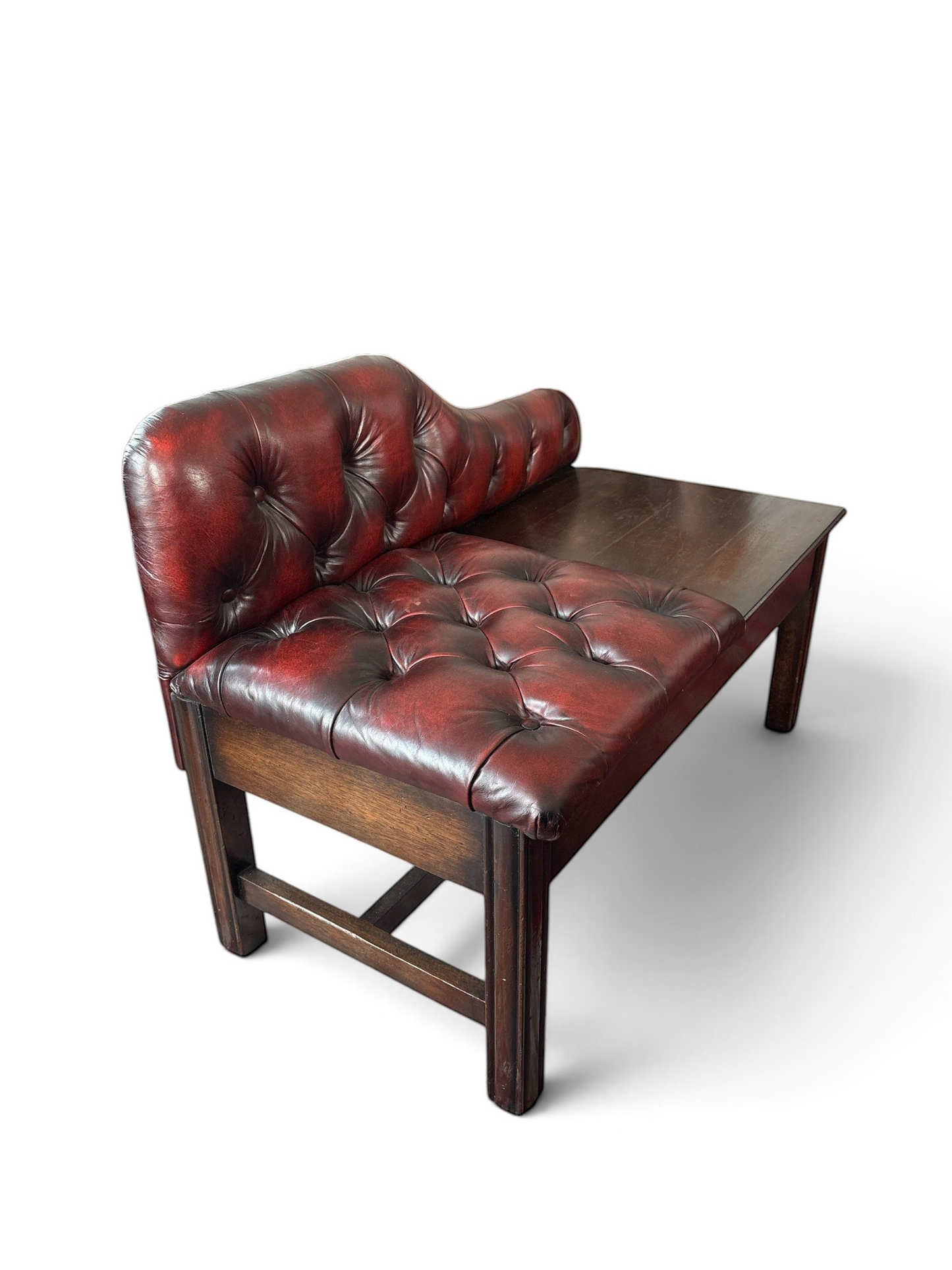 Engelsk Chesterfield Telefonbänk i oxblood läder