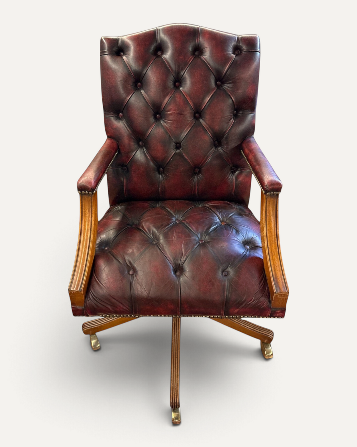 Engelsk Chesterfield snurrstol i oxblood läder, 1960-tal – bild 2 – Chesterhome
